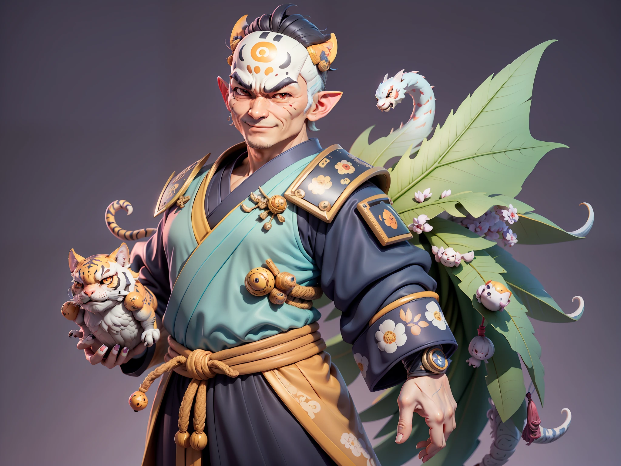 (Daisaku),(Need),(Super meticulous),(full bodyesbian:1.2),Japanese ukiyo-e girl，japanese geisha，Beautiful，Oriental dragon，one tiger，Aeolian Thor，Raised sexy，爆乳，Oriental face，TV Anchor，Bust portrait illustration，Alone，In black suit，a blue tie，The face is slightly chubby，The face was clean，without a beard，Black super short hair，Black eyes，Smile confidently，3C computer sub-products，iPad， iphone，Digital painting，3D character design by Mark Clairen and Pixar and Hayao Miyazaki and Akira Toriyama，The illustration is a high-definition illustration in 4K resolution，With very detailed facial features and cartoon-style visuals。