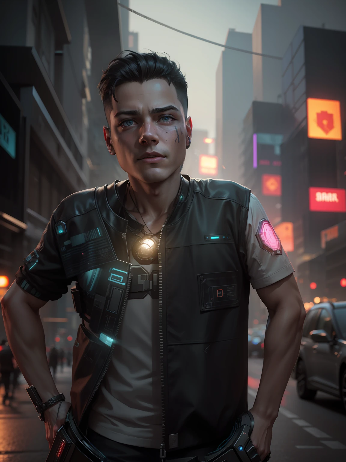 Change this background cyberpunk, realistic face,8k, ultra graphics, a boy