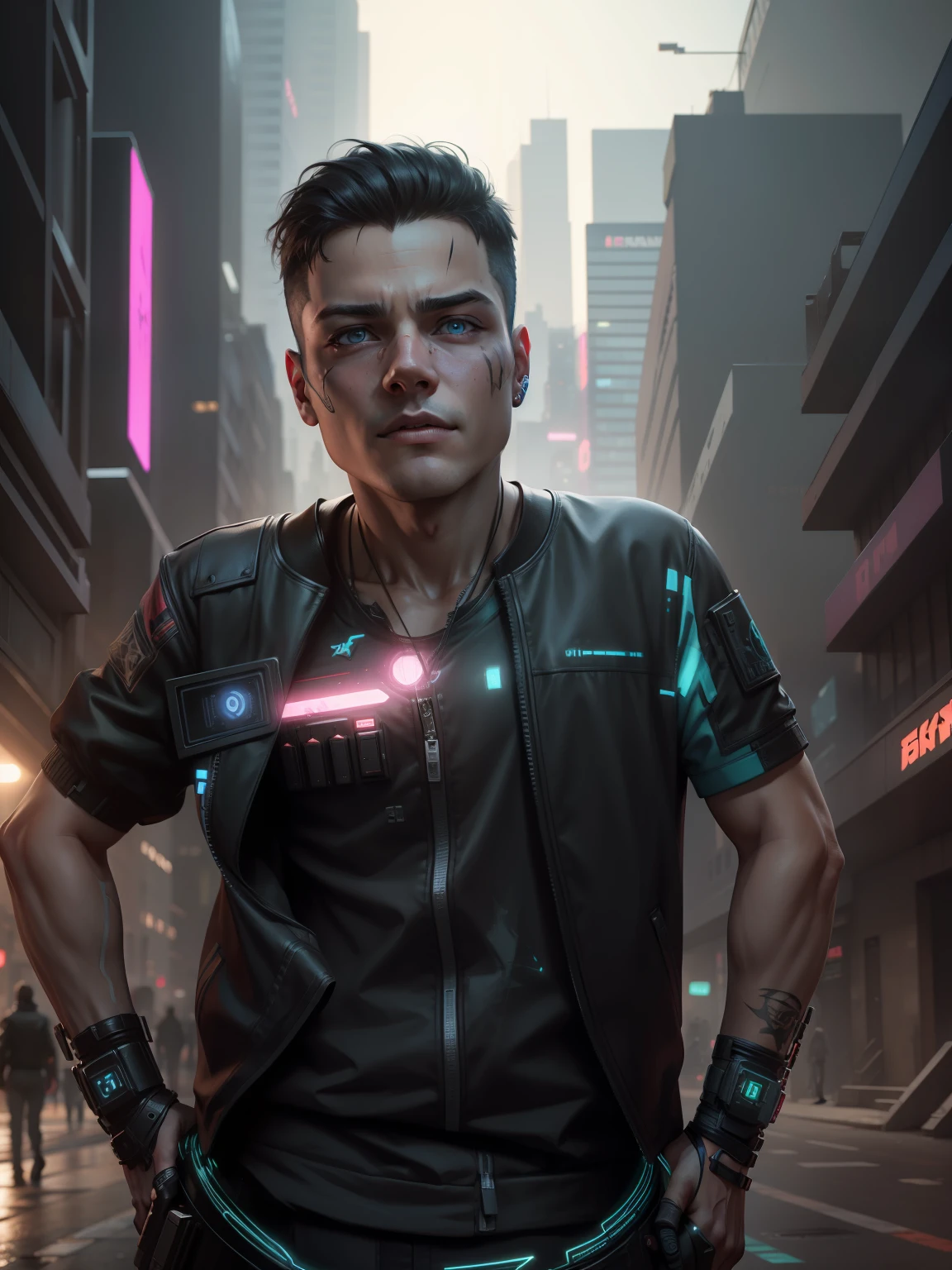 Change this background cyberpunk, realistic face,8k, ultra graphics, a boy