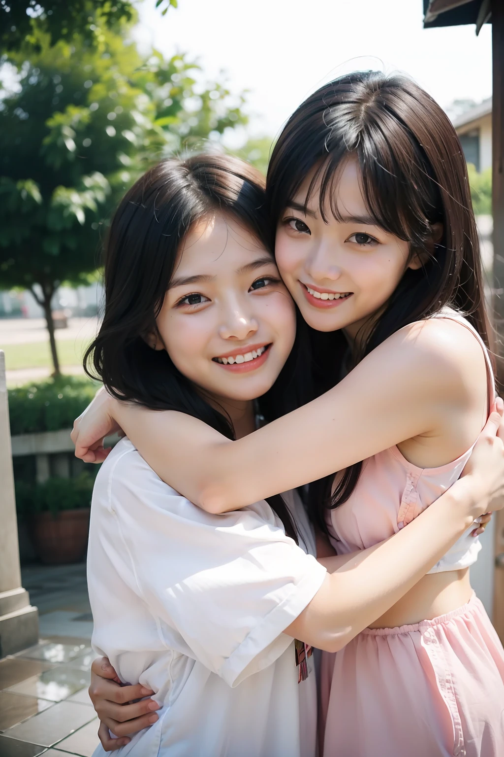 girls with friendships, 2girls,duo,RAW photogr,Friends, Hugging, sincerity, Playing, cheerfulness, Girls