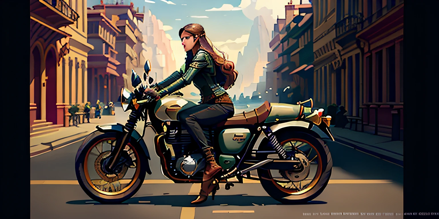 triumph, Single beautiful motorcycle,The girl is 25 years old and beautiful， ((An extremely delicate and beautiful)),, D & D, fantasy, Intricate, elegant, Highly detailed, Digital painting, art  stations, concept-art, Mattire, Sharp focus, illustration, Hearthstone, art by artgerm and greg rutkowski and alphonse mucha, 8K