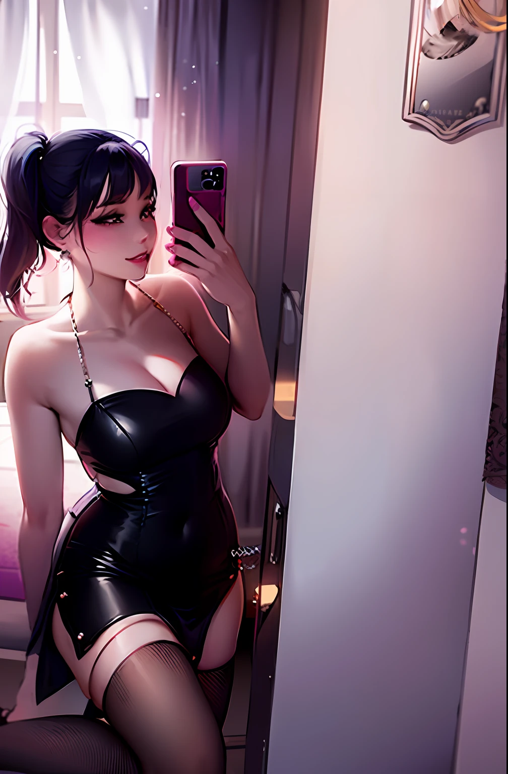 there is a woman that is taking a selfie in a mirror, Sexy style, Sexy dress, Open V chest clothes, 2263539546], Korean, very sexy outfit, Gorgeous young Korean woman, Sexy girl, Sexy :8, 2 2 years old, Sexy look, sexy-s 100, 2 3 years old, Sexy outfit