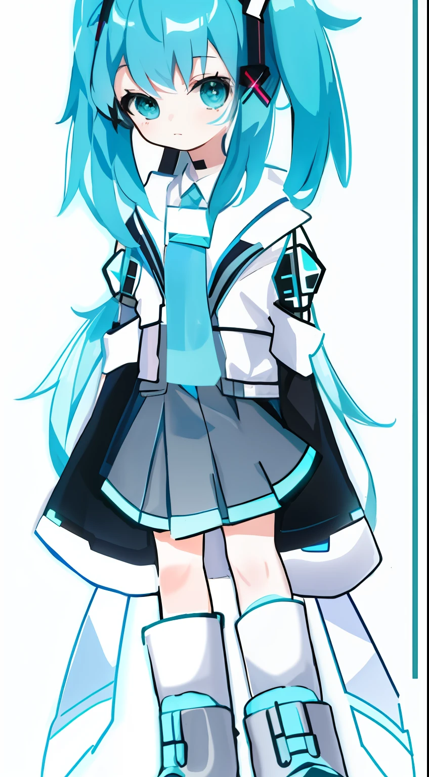 A cartoon girl in JK and boots,Wearing a blue and white dress, anime girl with long blue hair and a white shirt and black skirt, Hatsune Miku, Portrait of Hatsune Miku, Hatsune Miku short hair, vocaloid, hatsune miku portrait, Os amigos, mikudayo, Anime girl with teal hair, Hatsune Miku cosplay, hatsune miku face, style of anime4 K, An anime girl, attractive anime girls