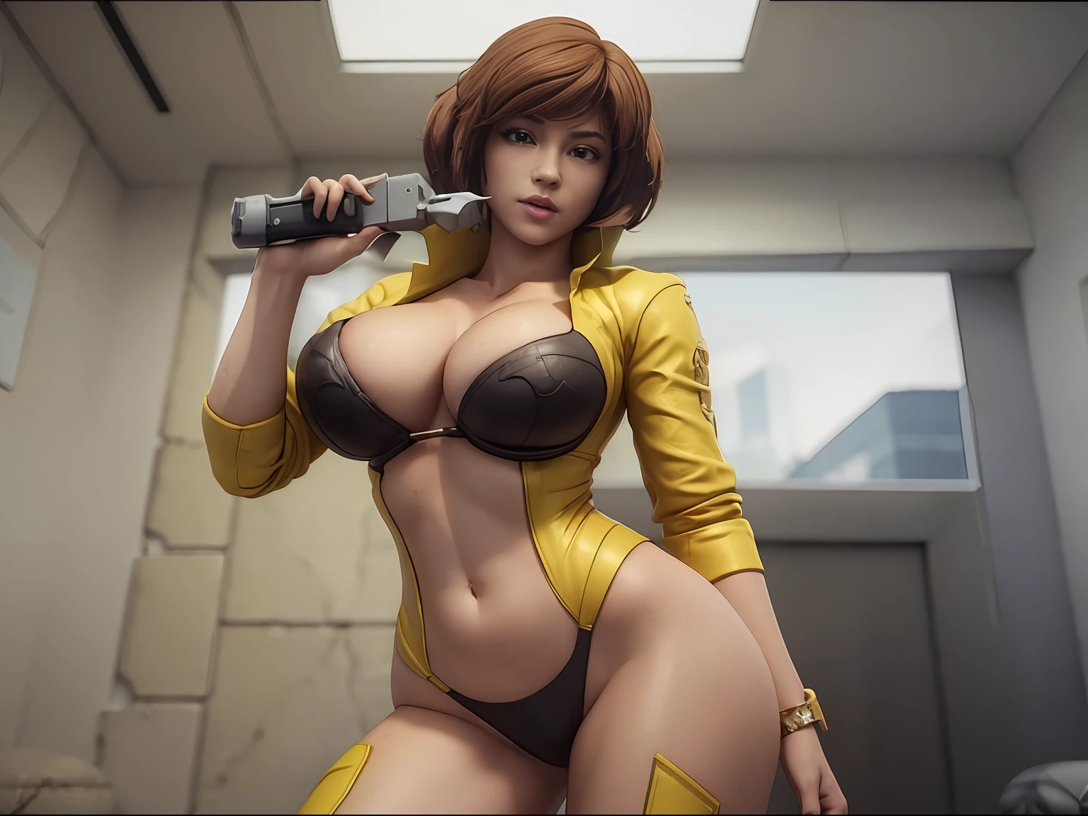 (april o Neil ))tetas perfectas, adolescente ,trasero grande, lindo sexy sensual cuerpo perfecto ,HD (((fondo en el drenaje de. New york)),cuerpo completo 8k , hiperrealista, (((como renderizado de Unreal Engine))) (grandes tetas) todo que parece a un render 3d(((on an empty background)))viste su traje overoll amarillo