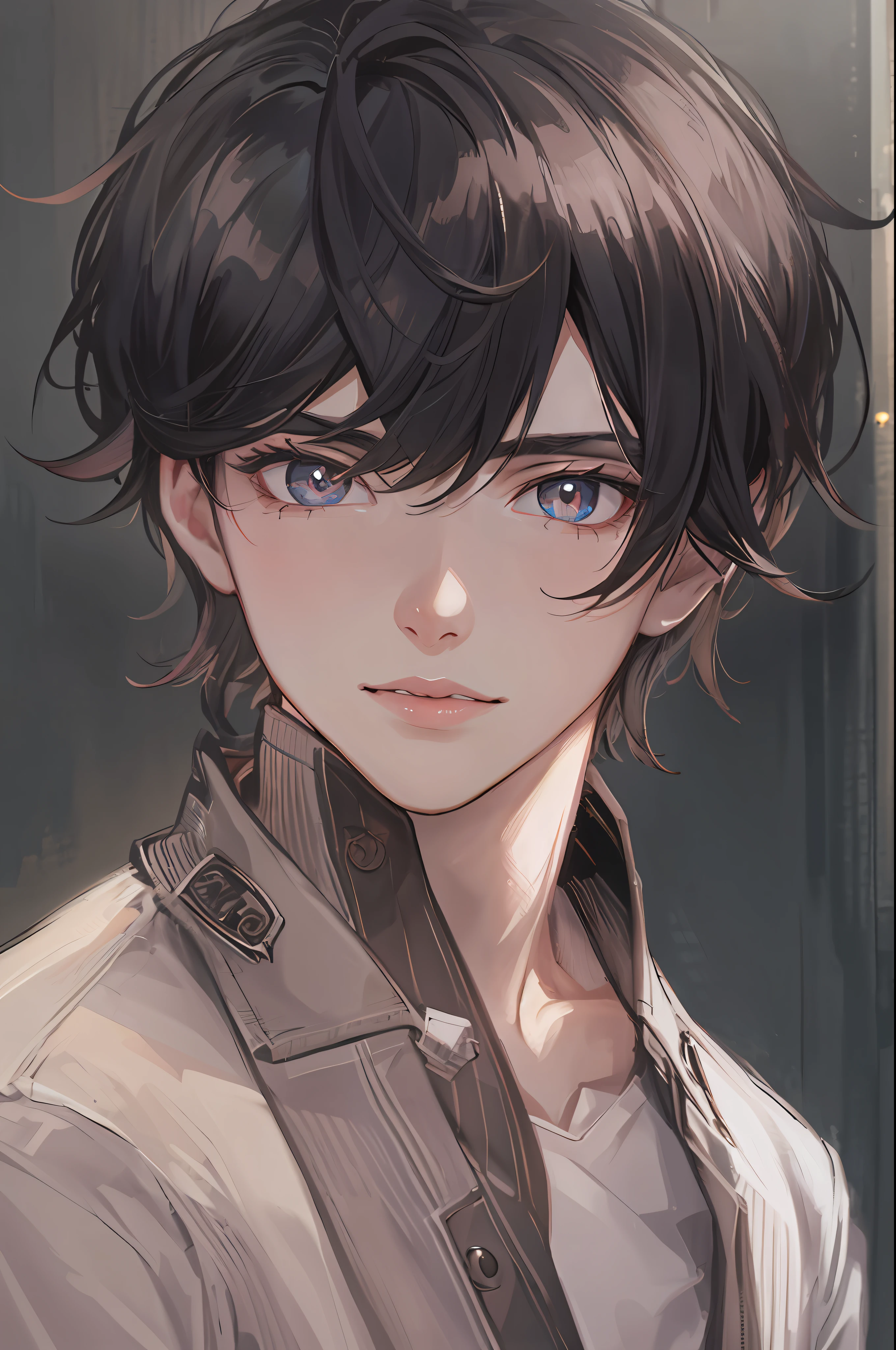 Best quality, High picture quality,A high resolution,1 teenager,((solo person)),Handsome,(Bust),facial closeups,（Black pupils）,Short black hair