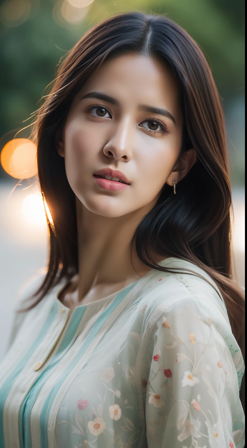 A beautiful woman ((Katrina kaif:1.2)) in intricate Bold and Bright Florals Outfit, ulzzang-6500-v1.1, portrait of a beautiful Indian woman, sharp focus, Nikon Z 85mm, unparalleled masterpiece, ultra-realistic 8k photos, best quality, masterpiece, (photorealistic:1.2), (realistic:1.5), (hyperrealistic:1.2),(realistic human skin:1.6), (detailed clothes features), (High Quality: 1.2), Raw photo, (Perfect body shape), Uniform, Unobtrusive, Indian women, Asian women, Beautiful face, photorealistic, rim lighting, two-tone lighting, HDR, shallow depth of field, broad light, backlighting, bloom, light sparkles, chromatic aberration, sharp focus, Nikon Z 85mm, unparalleled masterpiece, ultra-realistic 8k photos