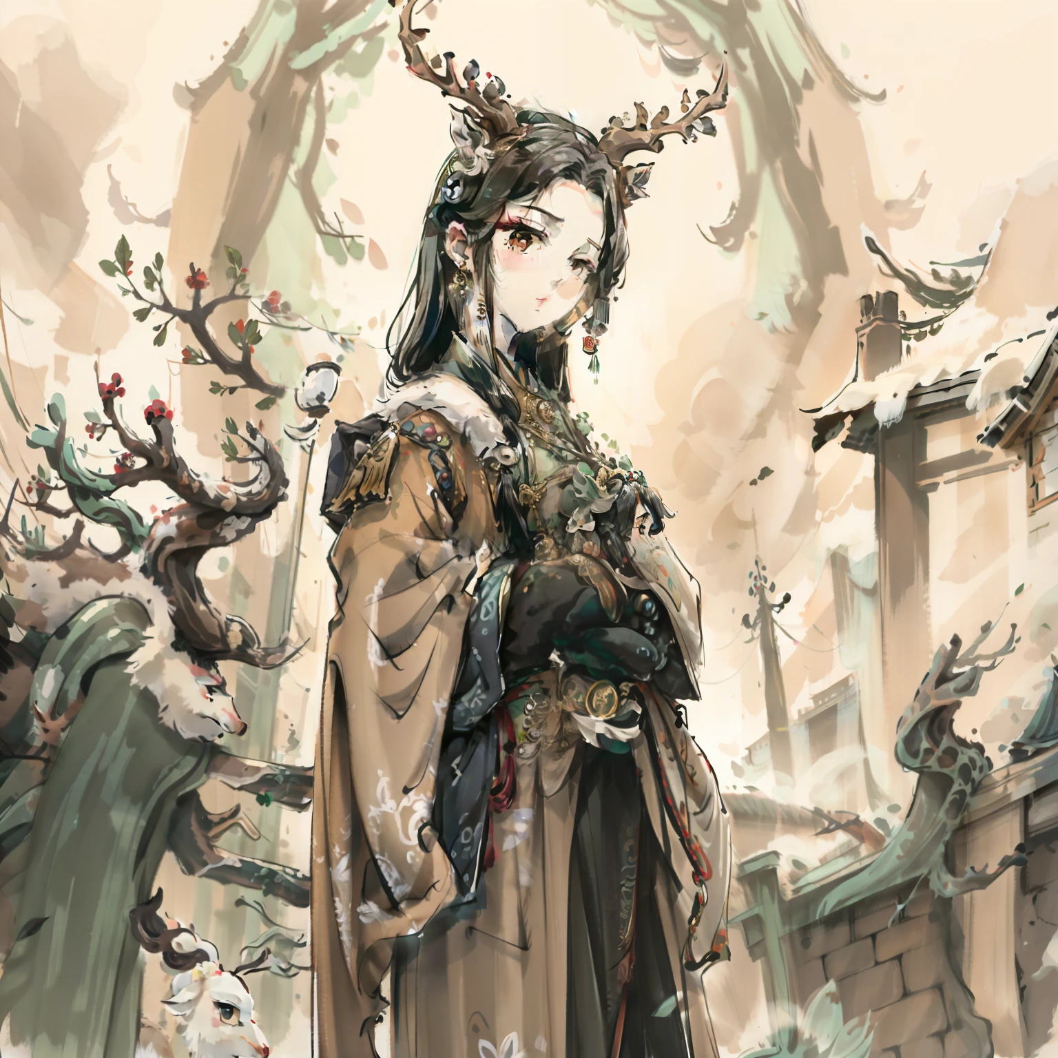 male people,deer antlers,Bunched hair,elegant,palaces,jade
