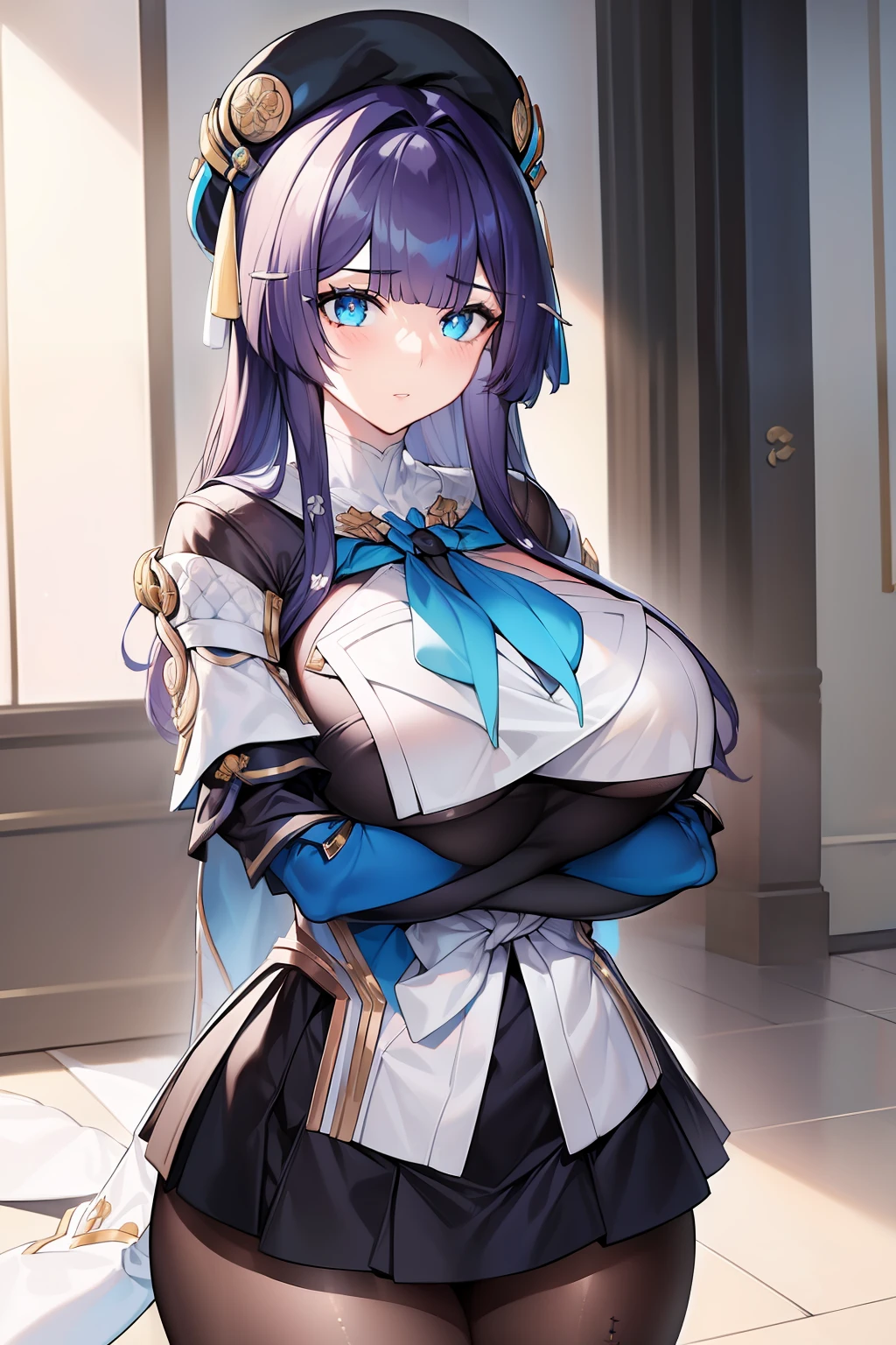 (masterpiece),best quality, expressive eyes, perfect face, 1girl,
big breast, H-cup, good breast, beautiful, gorgeous,anime,girl,lora, PelaV4, pantyhose, cross arms, crossing arms