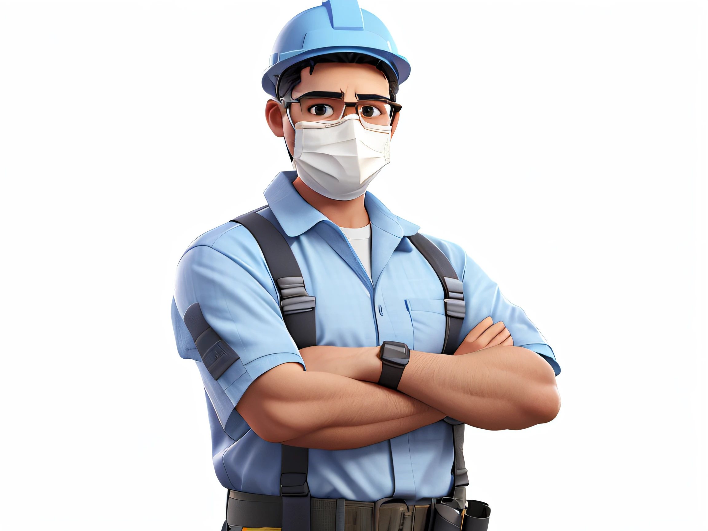 超高分辨率, Construction workers wearing masks and safety glasses, engineer, healthcare worker, wearing face mask, respirator, very professional, wearing facemask and sunglasses, portrait shooting, stock image, Construction, safe to work, wearing plumber uniform, surgical mask covering mouth, Mechanic, Professional work, civil engineer, Man，Look ahead