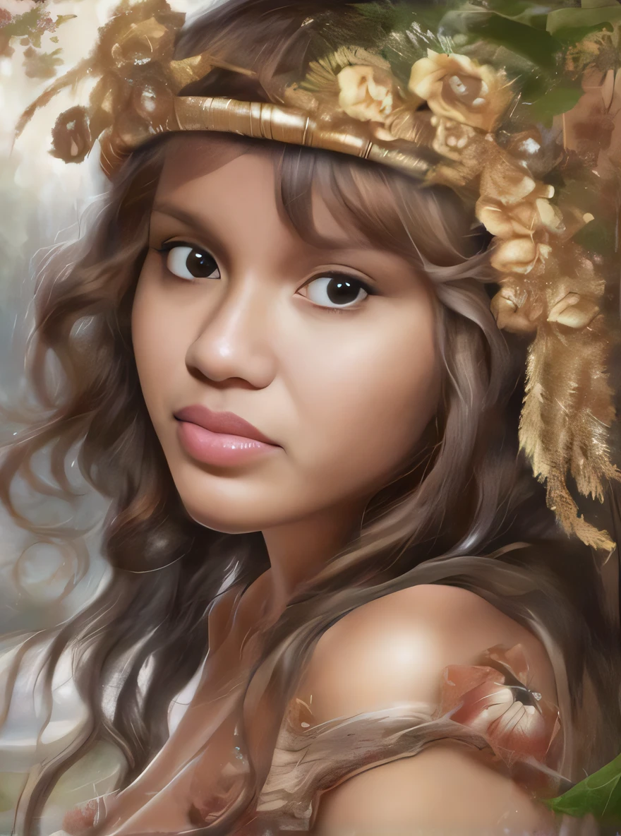 a close up of a woman with a flower crown on her head, lindo pintura digital, pintura digital bonita, retrato bonito da arte da fantasia, retrato da arte da fantasia, retrato bonito da fantasia, airbrush digital oil painting, retrato da fantasia, pintura realista da menina bonito, arte do retrato da fantasia, pintura digital impressionante, retrato de fantasia fosco detalhado, retrato de beleza detalhado, retrato bonito detalhado, digital art oil painting