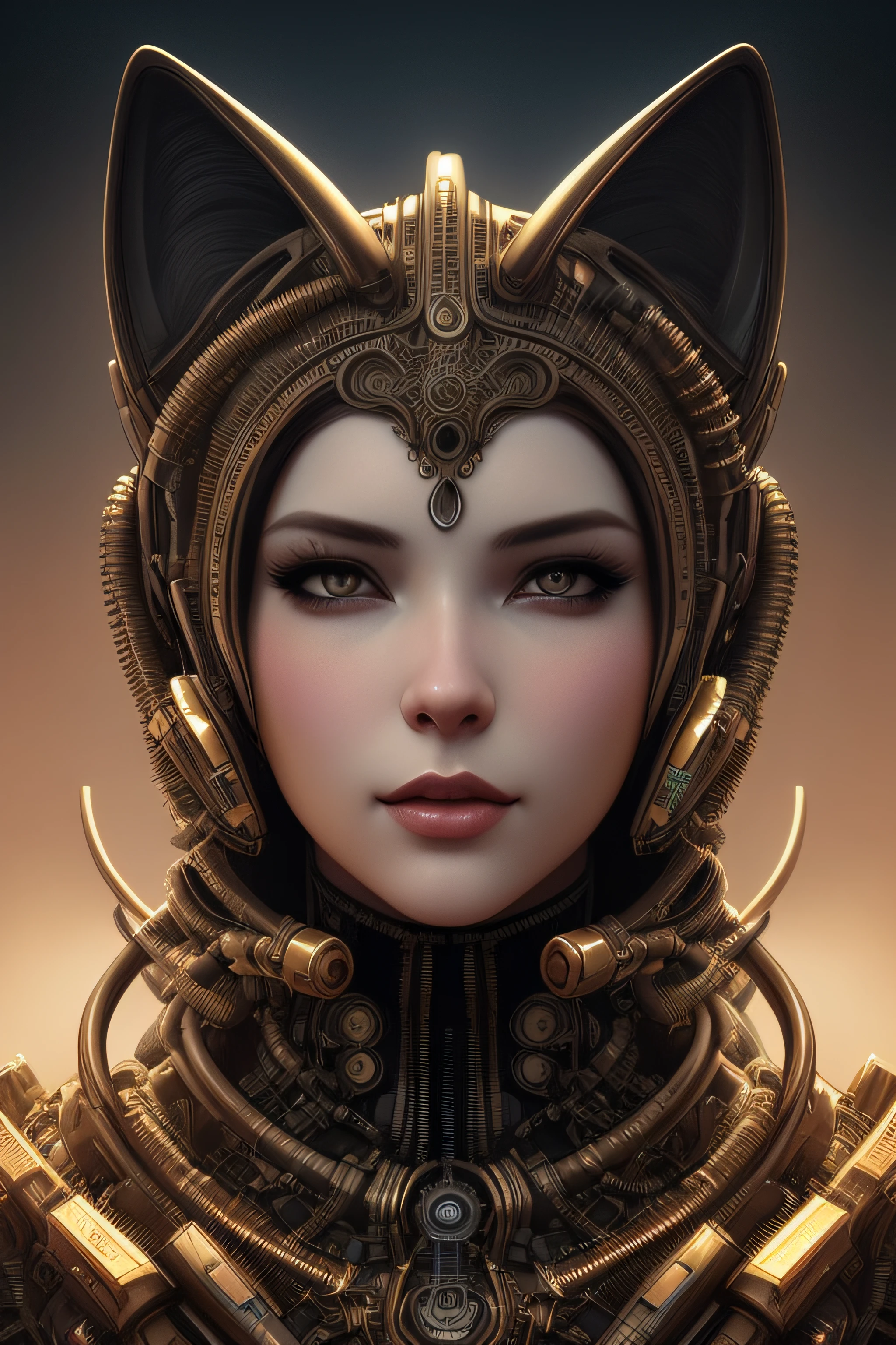 closeup a lovely mechanical fractal fruit anthropomorphism female cat, beautiful face, scifi, futuristic, utopian, machine parts, body parts, wires, circuits, highly detailed, octane render, cinematic, ayami kojima, karol bak, greg hildebrandt, and mark brooks, hauntingly surreal, gothic, highly detailed and intricate, rich deep colors., sf, intricate artwork masterpiece, ominous, matte painting movie poster, golden ratio, trending on cgsociety, intricate, epic, trending on artstation, by artgerm, h. r. giger and beksinski, sf, intricate artwork masterpiece, ominous, matte painting movie poster, golden ratio, trending on cgsociety, intricate, epic, trending on artstation, by artgerm, h. r. giger and beksinski, highly detailed, vibrant, production cinematic character render, ultra high quality model