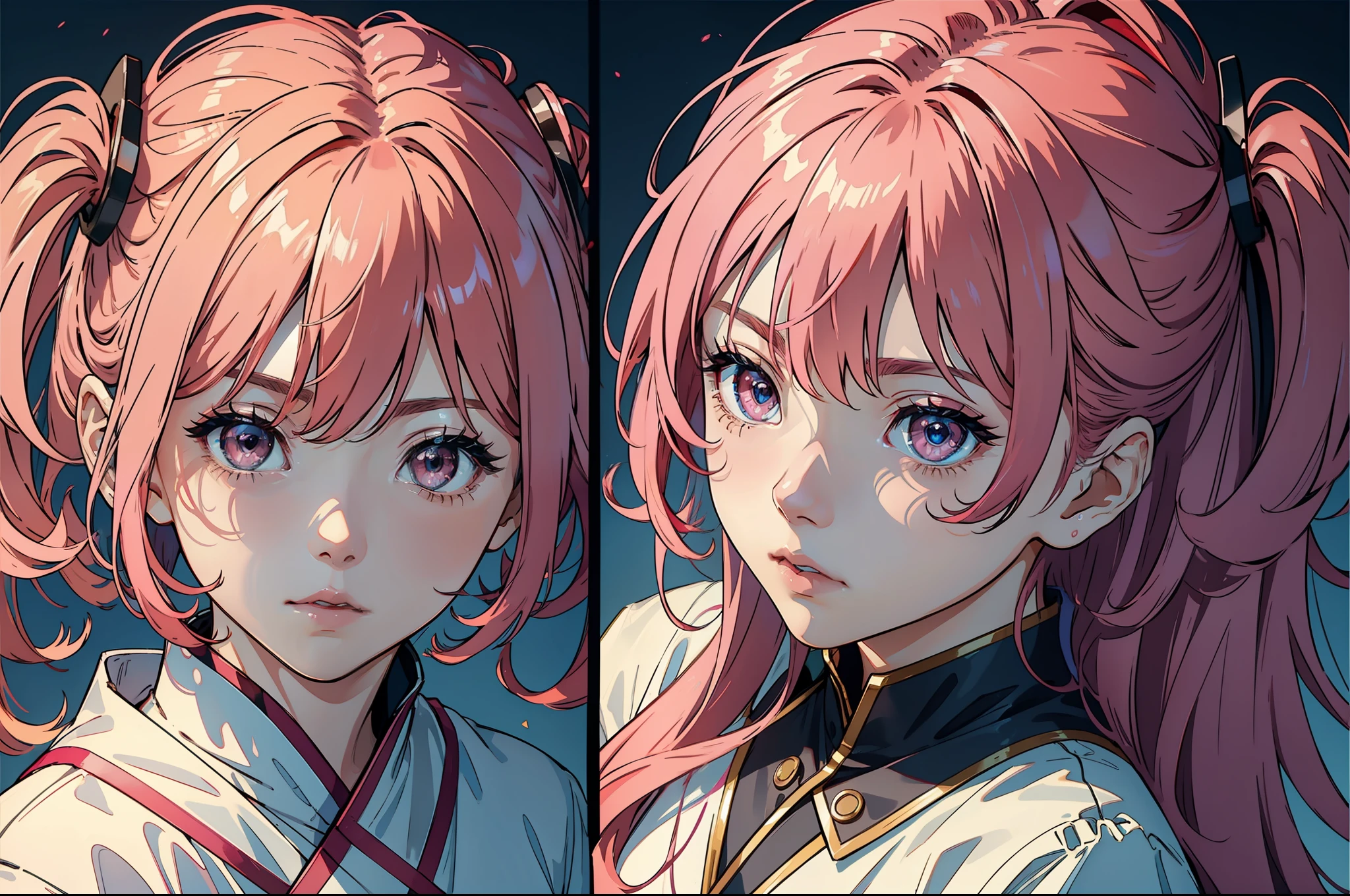 top-quality、8K、Hair color gradient from pink to red、From above、up of face(Focus 1.5)