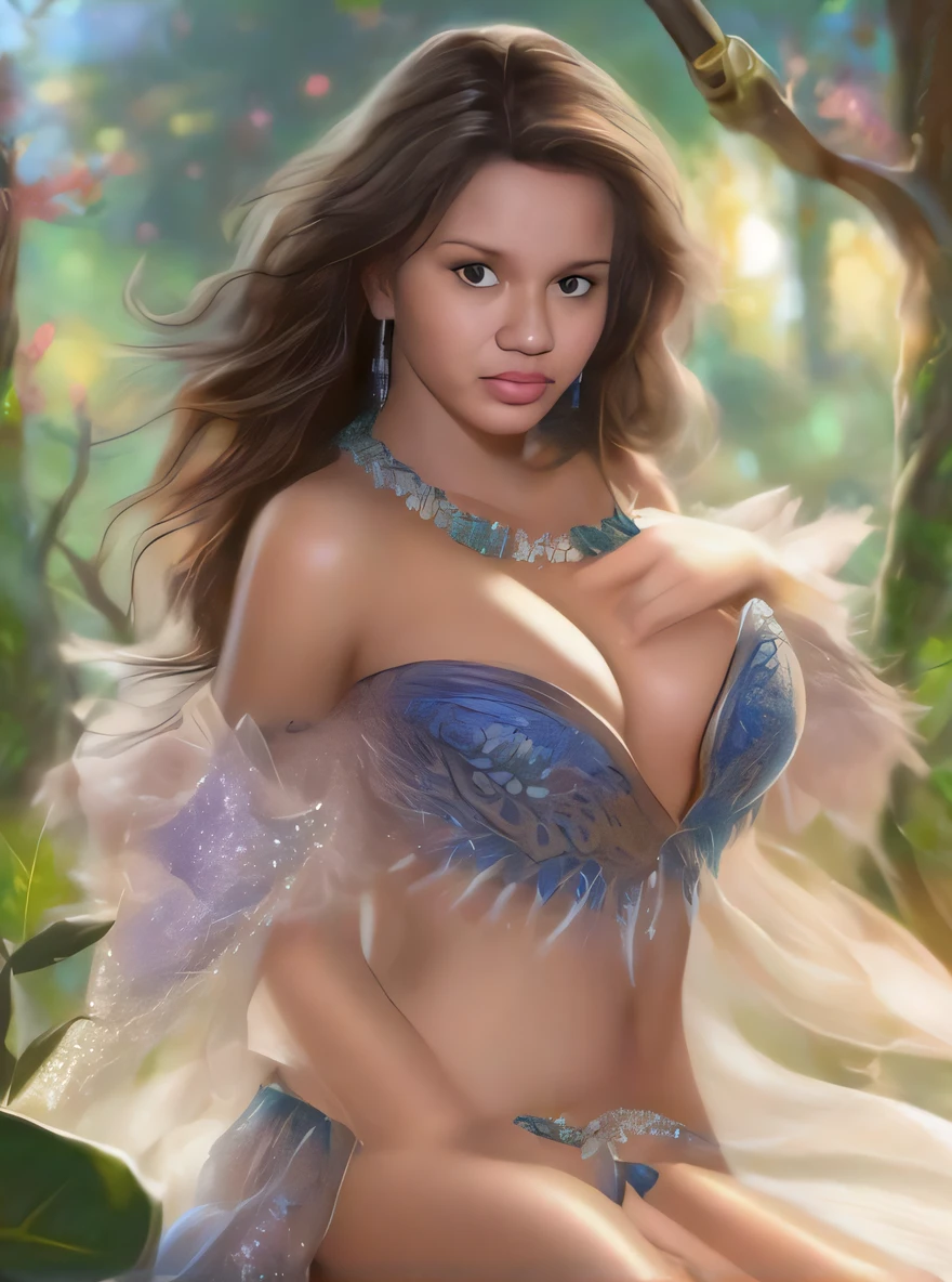 A closeup of a woman in a blue dress sitting on a tree, linda donzela fantasia, arte de fantasia realista, mulher da fantasia, pintura de fantasia realista, donzela bonita, bela arte de fantasia, retrato bonito da arte da fantasia, retrato bonito da fantasia, retrato da arte da fantasia, arte do retrato da fantasia, pintura de personagem bonita, arte de fantasia hiperrealista, realistic fantasy illustration, arte de fantasia detalhada, arte de fantasia muito bonita