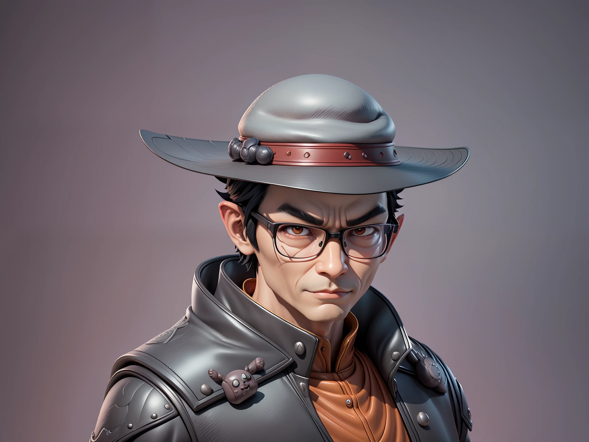 Young man with oriental face in leather hat, dragon, formal suit, short black hair, silver glasses, digital painting, 3D character design by Mark Clairedon and Pixar and Hayao Miyazaki and Akira Toriyama, the illustration is a high-definition illustration in 4K resolution with very detailed facial features and cartoon-style visuals.