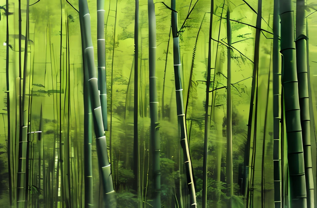 There are many tall bamboo trees in the forest with water, bamboos, in bamboo forest, Bamboo forest, Bamboo, deep in a japanese bamboo forest, author:Li Shan, Bamboo forest in the background, frans lanting, author:Higashiyama Kai, author:Kuroda Seiki, author:Wu Wei, author:Andō Tsukimichi