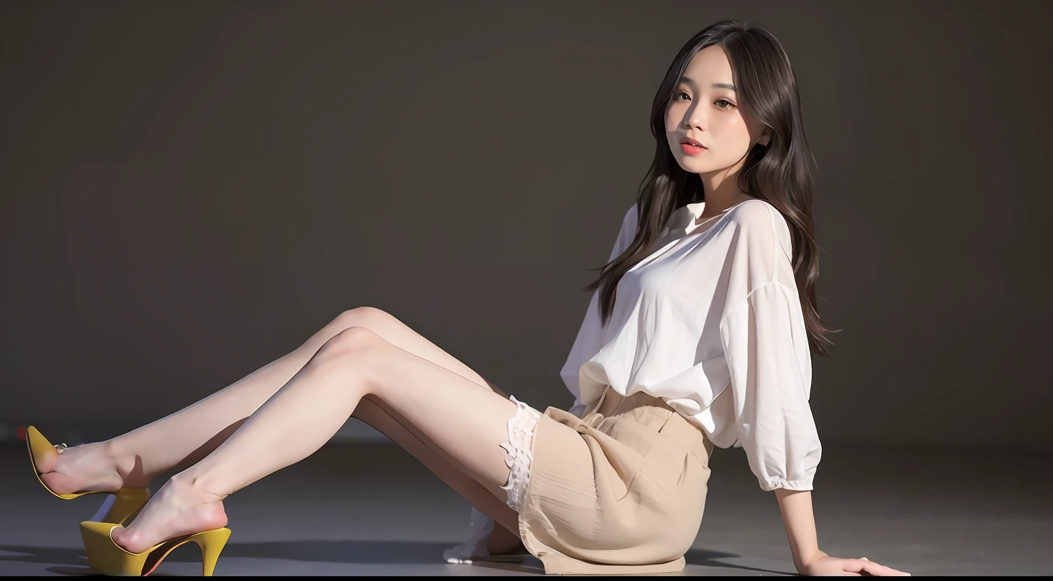mix4, 20d, solo, long_hair, shirt, dress, high_heels, full_body, look_at_viewer, (8k, RAW photo, best quality, mastery:1.2), (realistic, photo-realistic:1.37), professional lighting, photon mapping, 光能传输,基于物理的渲染,