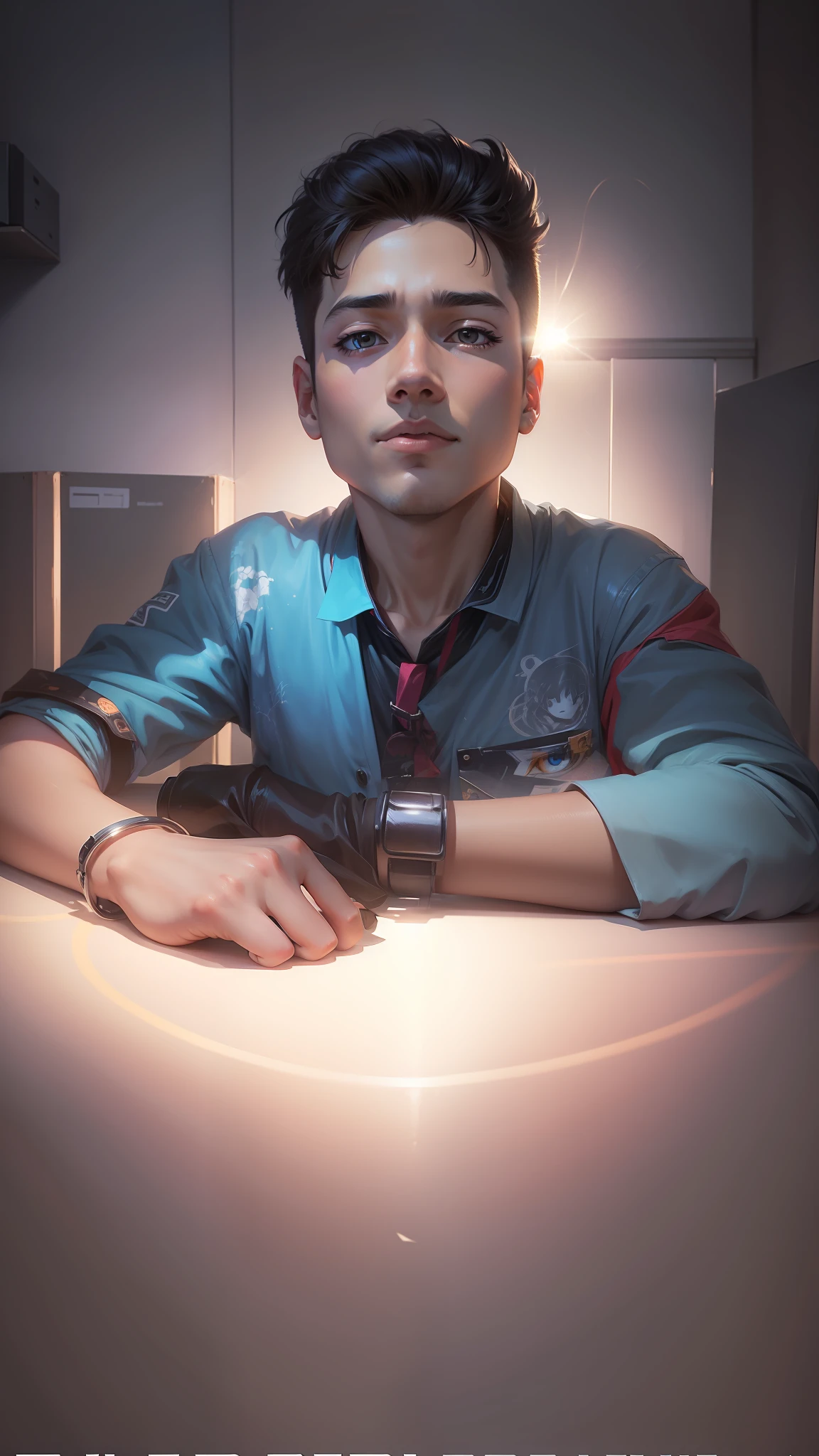 Anime, art, full details photo, turn in to anime face, vibrant colors, 1 boy, cute face.