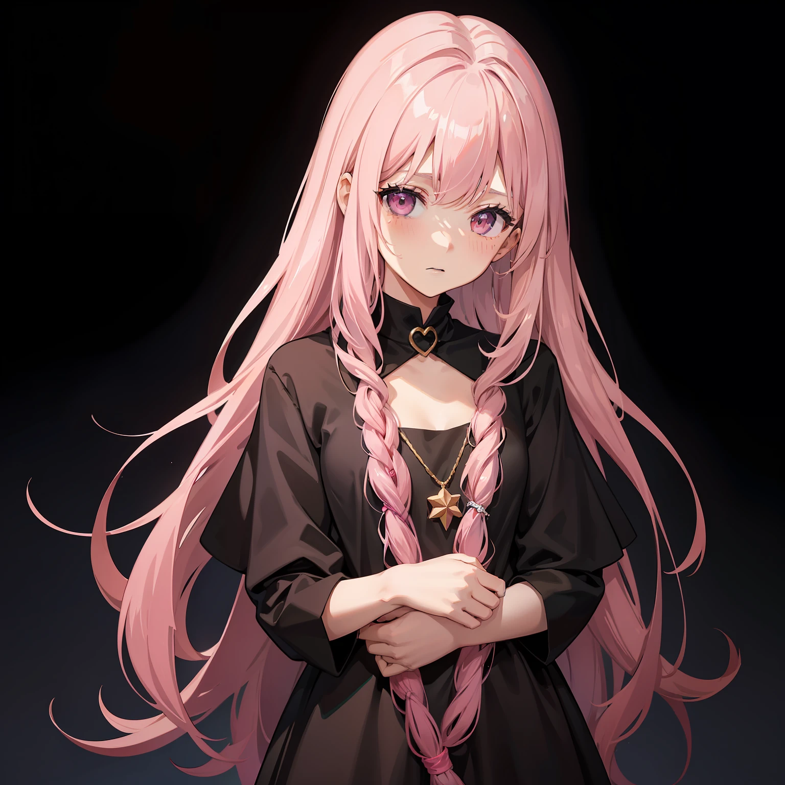 teenage girl,witchy,Pink,black,Milo,hugs the staff