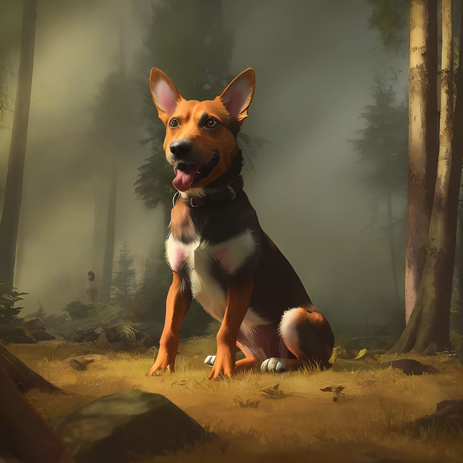 Create a story about a dog lost in the forest