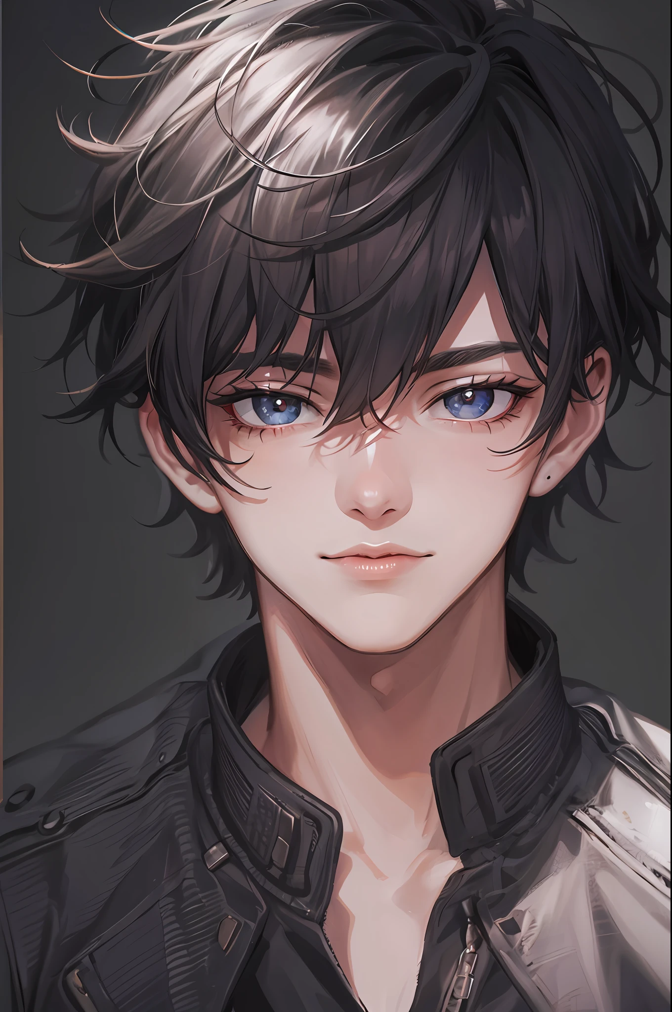 Best quality, High picture quality,A high resolution,1 ager,((solo person)),Handsome,(Bust),facial closeups,(Black pupils),Short black hair