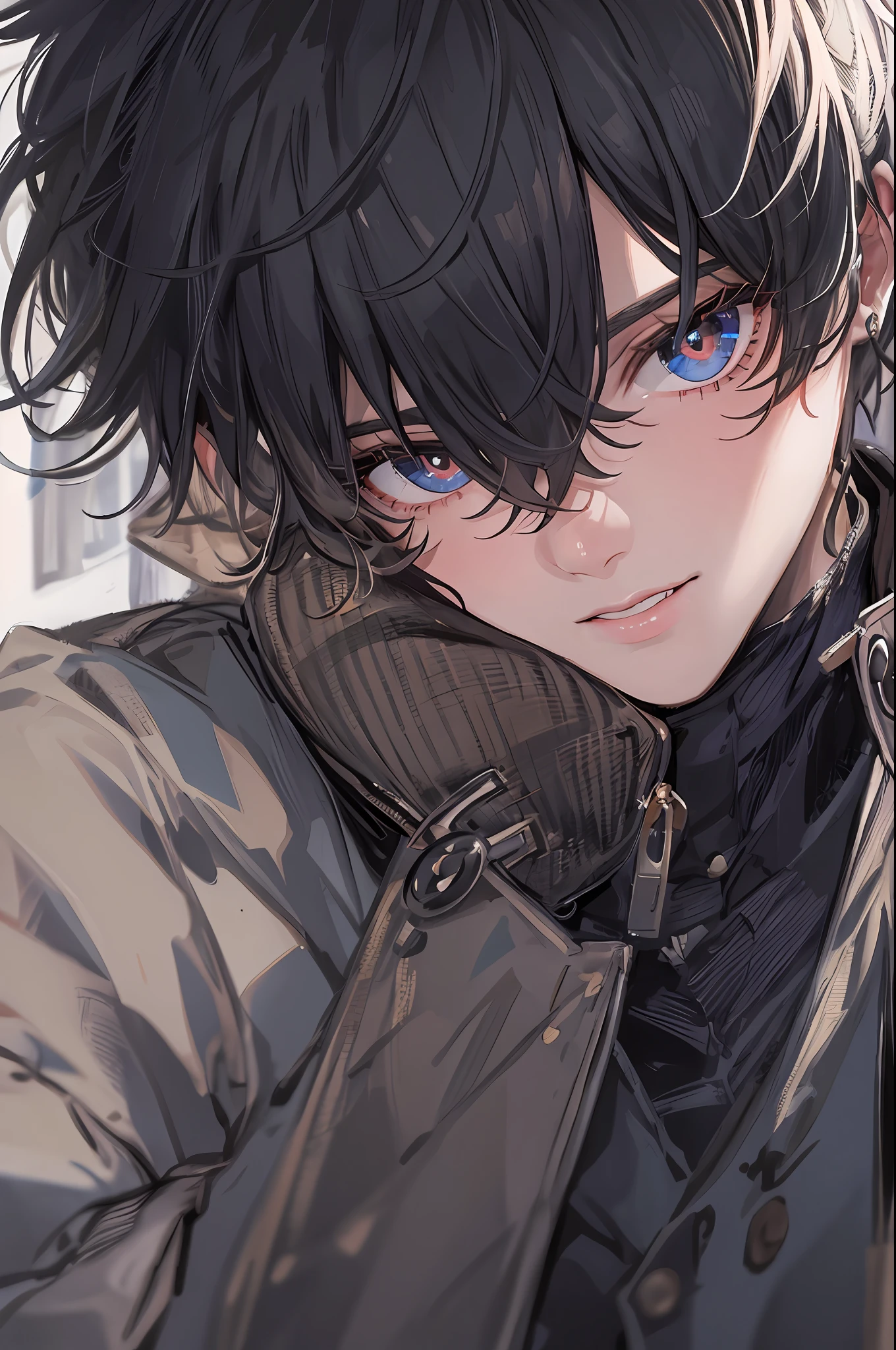 Best quality, High picture quality,A high resolution,1 teenager,((solo person)),Handsome,(Bust),facial closeups,（Black pupils）,Short black hair