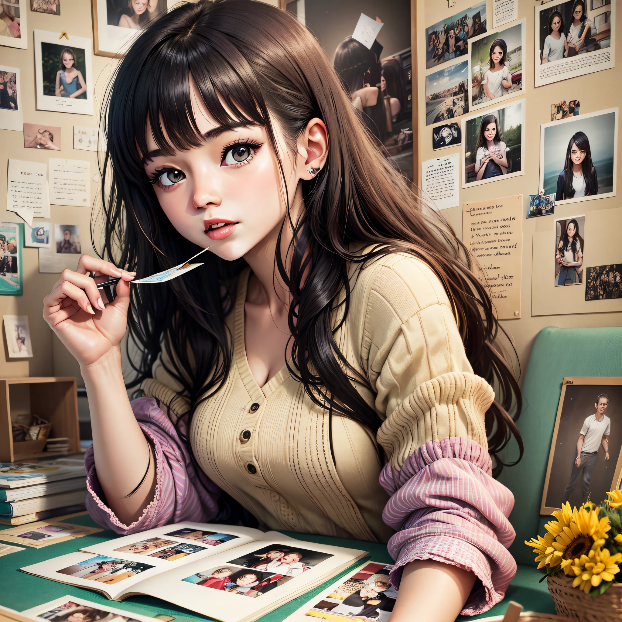 toung woman doing scrapbooking with family photos --auto --s2