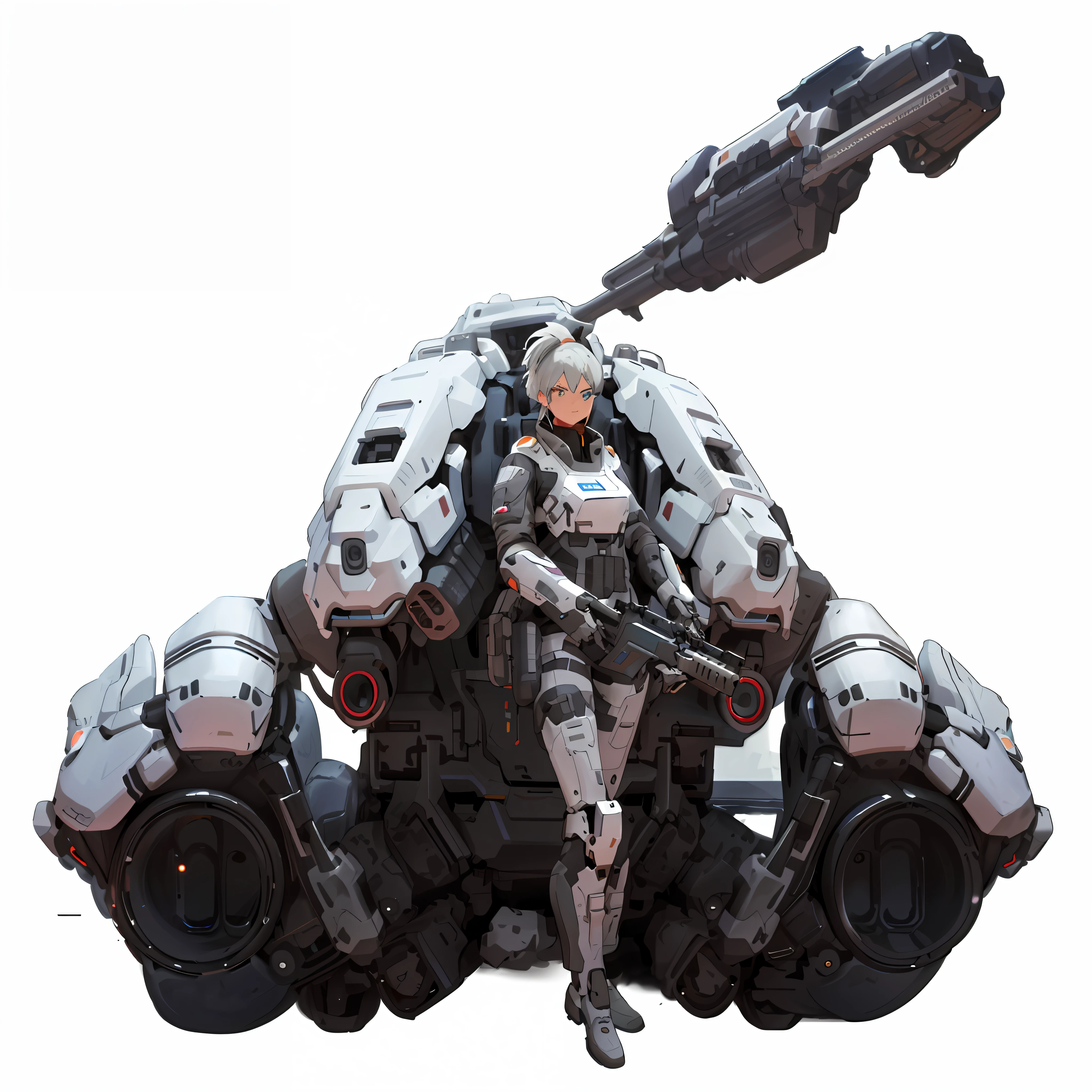 Close-up of a man holding a gun in a vehicle, ferra white mecha, sci fi female character, female mecha, clothed in sci-fi military armor, epic sci-fi character art, epic scifi character art, mechanized soldier girl, hawken, hard surface concept art, Retrato Armored Astronauta Menina, scifi character render