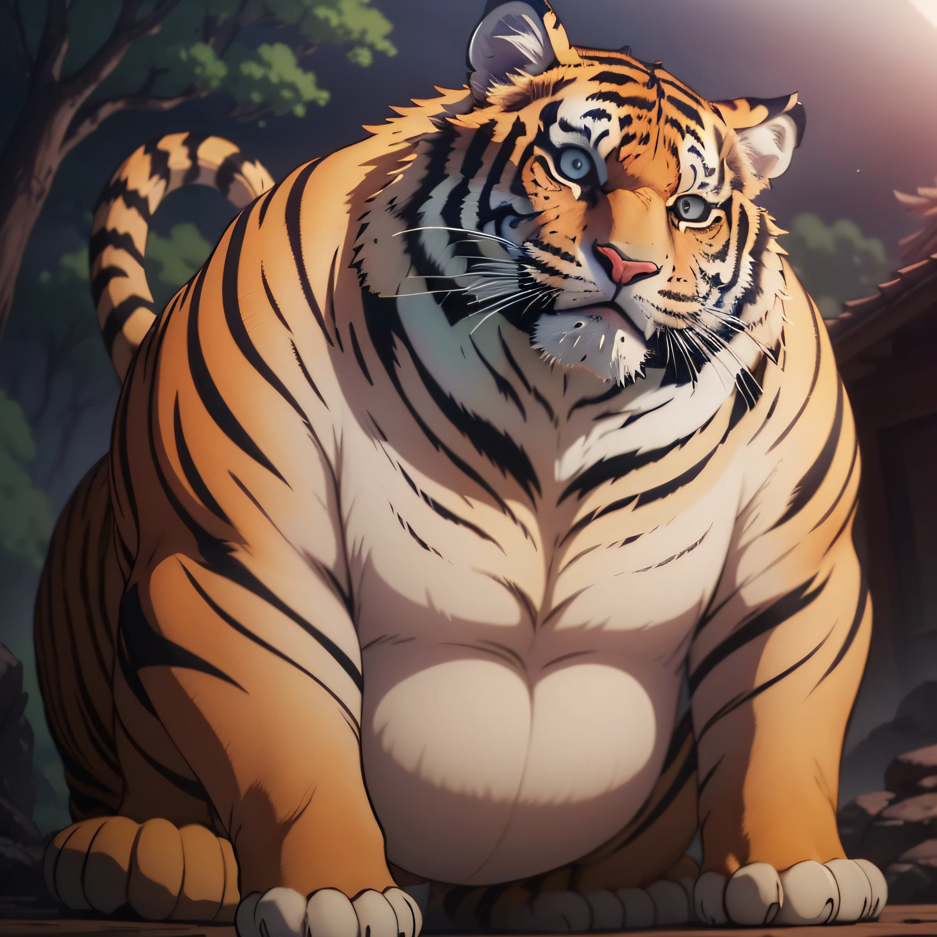 A fat tiger，Manhwa Style，Cute and gentle series，Exaggerate a little，The overall look is a little exaggerated，Full of atmosphere，The tiger itself adds some special effects，4k