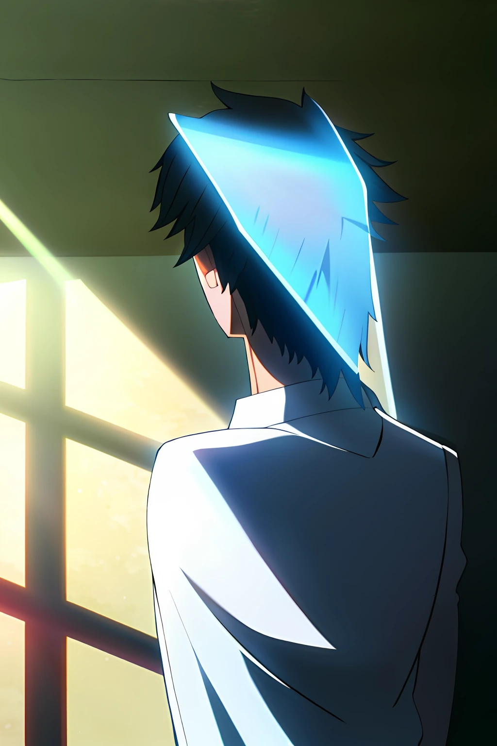 a sense of atmosphere,college guy,Back shadow,white backgrounid,cool guy,rays of sunshine