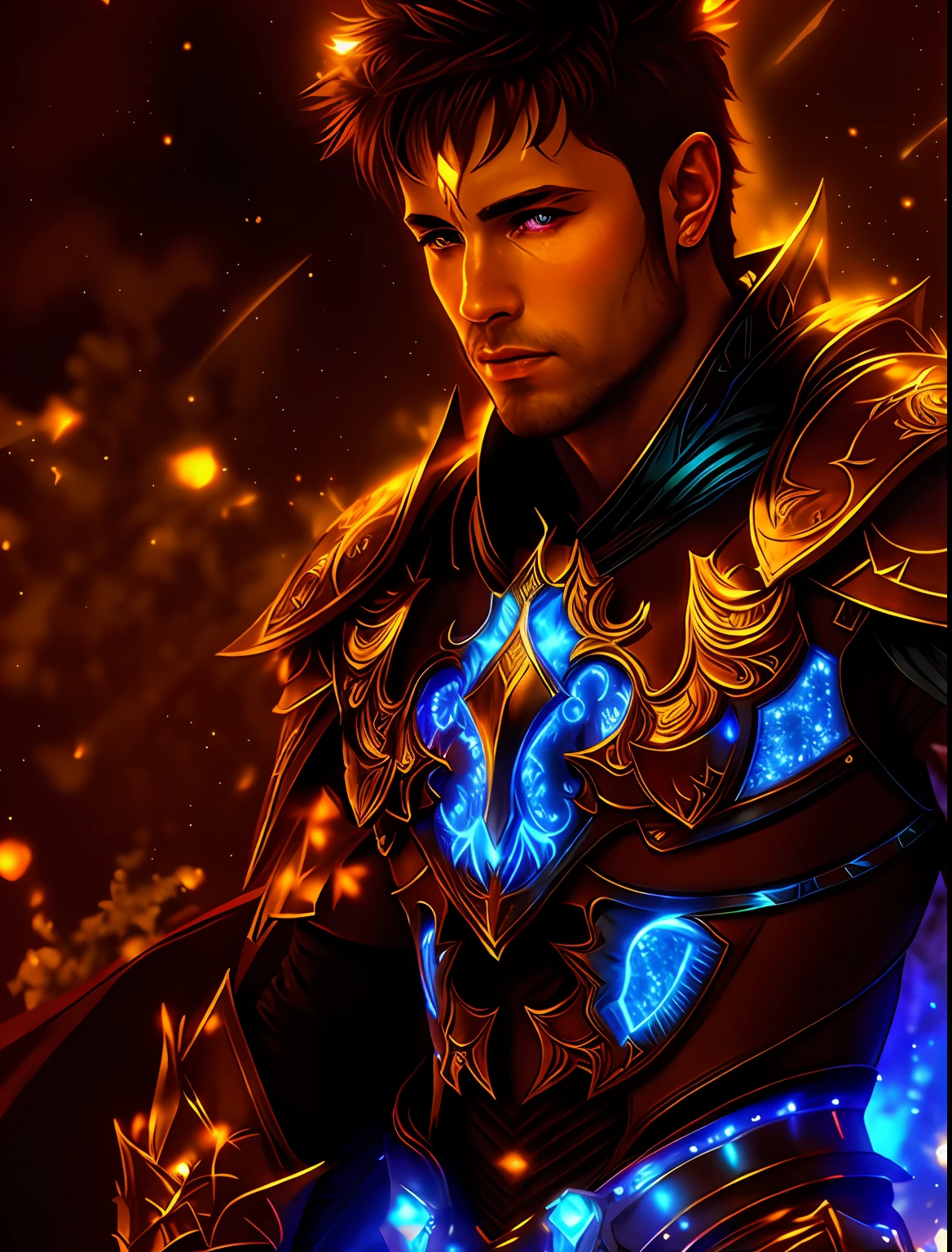 Arad male in armor,Glowing armor and glowing lights, fantasy male portrait, Epic fantasy digital art style, Epic fantasy art style HD, detailed fantasy digital art, Epic fantasy art style, Beautiful male elf, Detailed digital 2D fantasy art, Fantasy art Behance, attractive beefy male with armor, attractive male with armor, hyper-detailed fantasy character