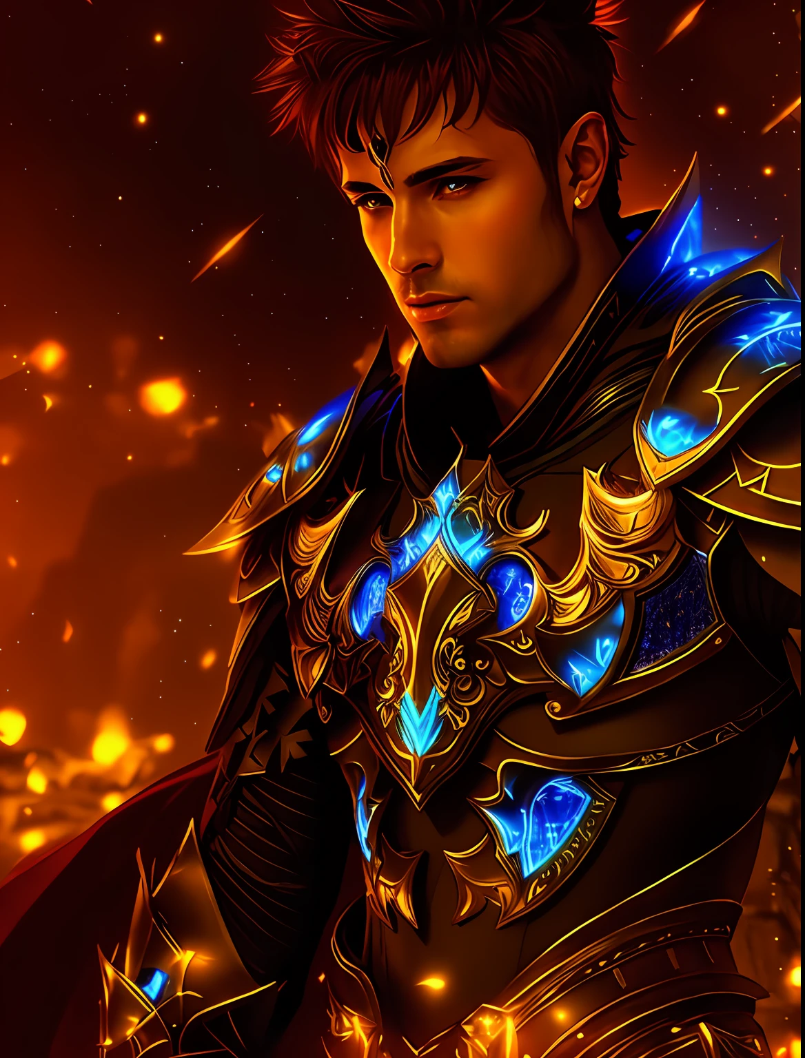 Arad male in armor,Glowing armor and glowing lights, fantasy male portrait, Epic fantasy digital art style, Epic fantasy art style HD, detailed fantasy digital art, Epic fantasy art style, Beautiful male elf, Detailed digital 2D fantasy art, Fantasy art Behance, attractive beefy male with armor, attractive male with armor, hyper-detailed fantasy character