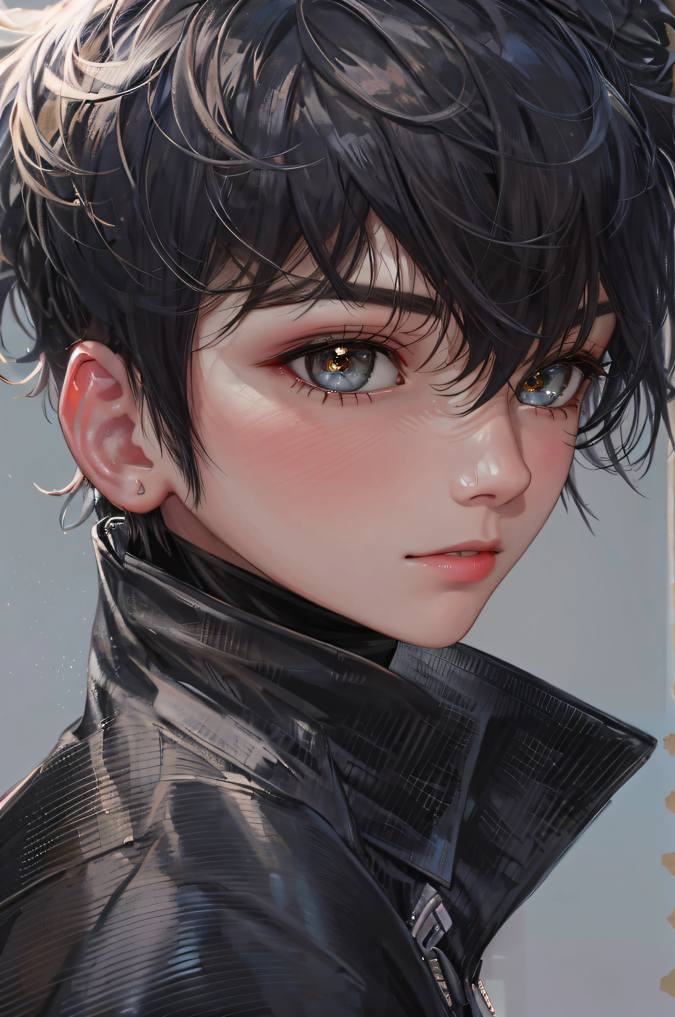 Best quality, High picture quality,A high resolution,1 ager,((solo person)),Handsome,(Bust),facial closeups,(Black pupils),Short black hair