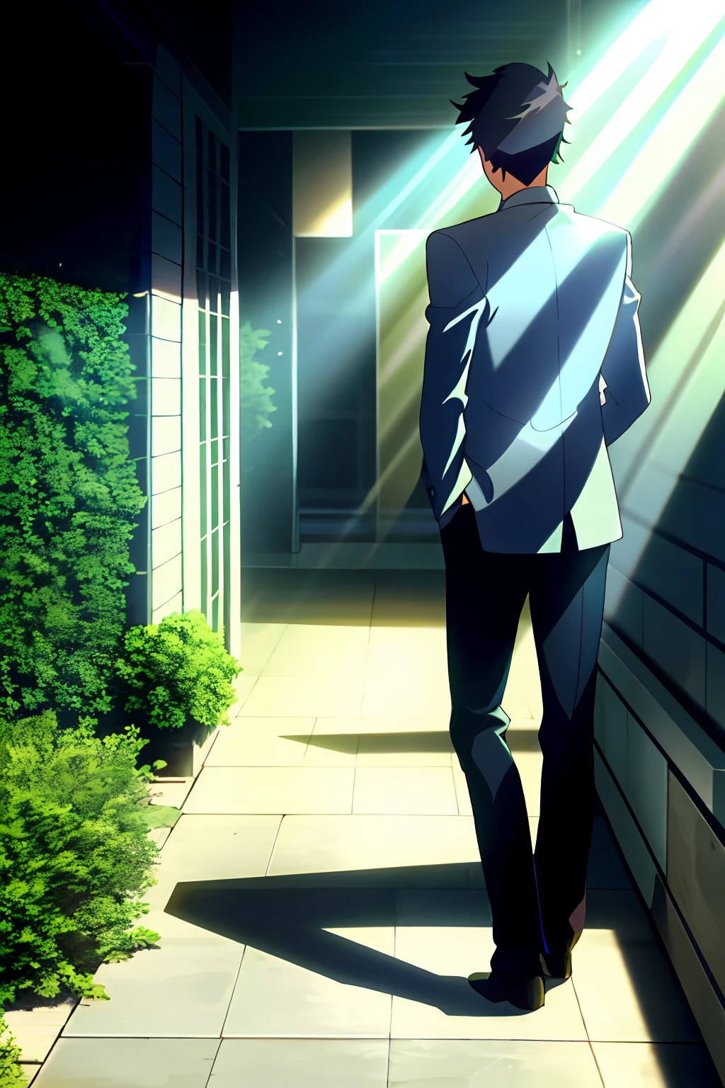 a sense of atmosphere,college guy,Back shadow,white backgrounid,cool guy,rays of sunshine