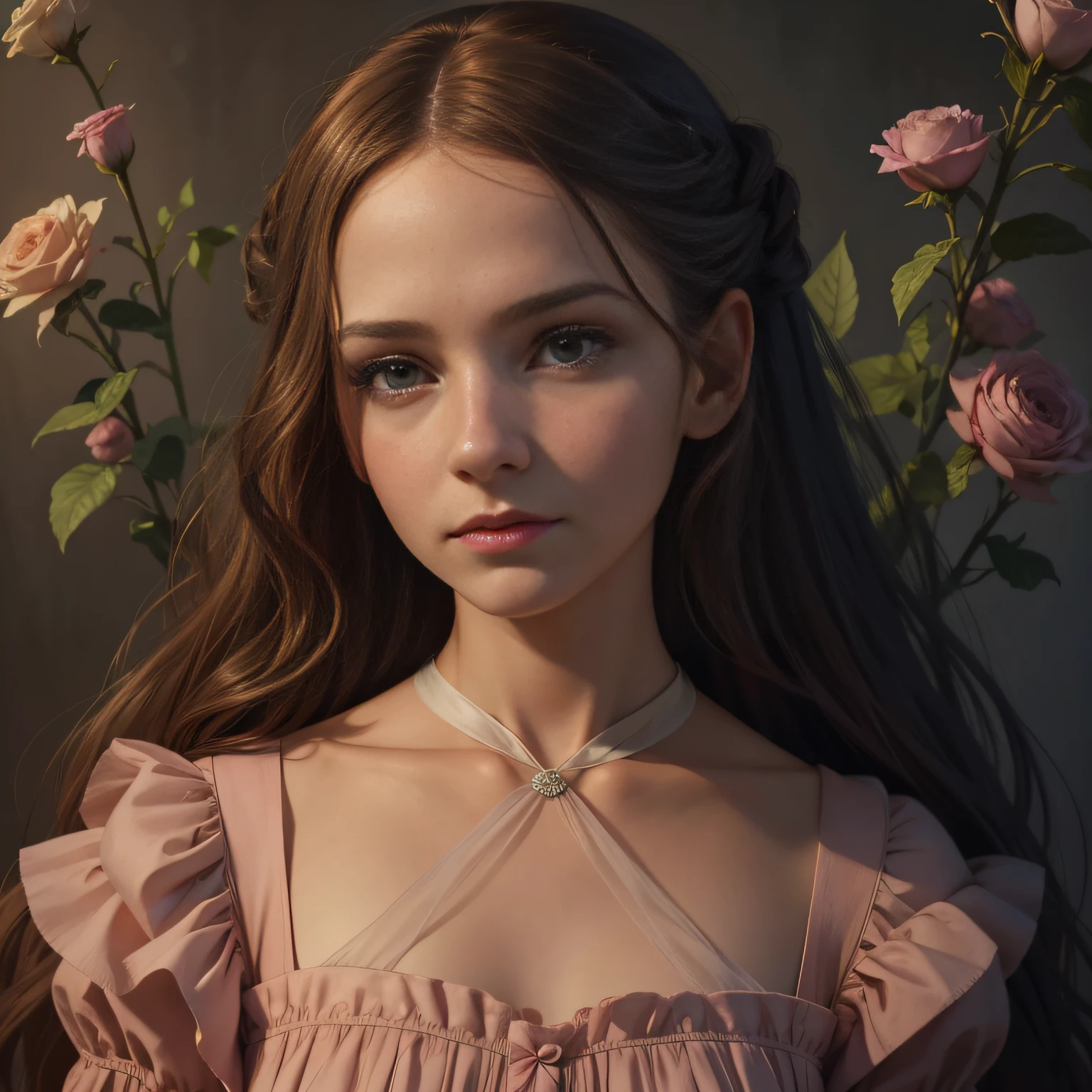 a single woman with long hair and a pink dress, monia merlo, mary jane ansell, inspired by Frieke Janssens, editorial portrait, by Zofia Stryjenska, feminine portrait, yuri shwedoff and tom bagshaw, jane newland, alexey egorov, by Galen Dara, beautiful surreal portrait, whimsical portrait, high quality, 4k