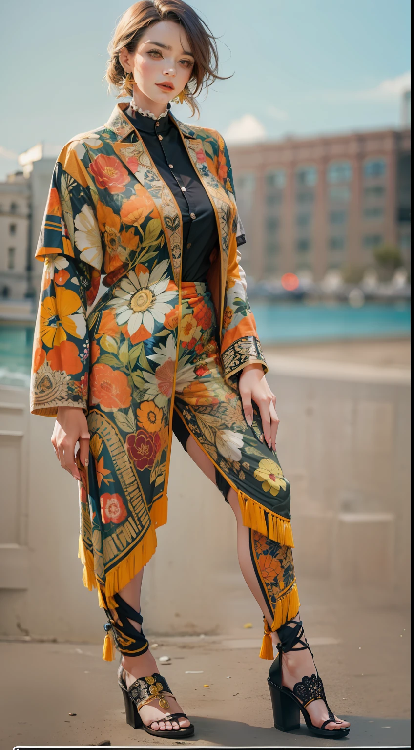 Beautiful woman in intricate Bold and Abstract Prints Outfit