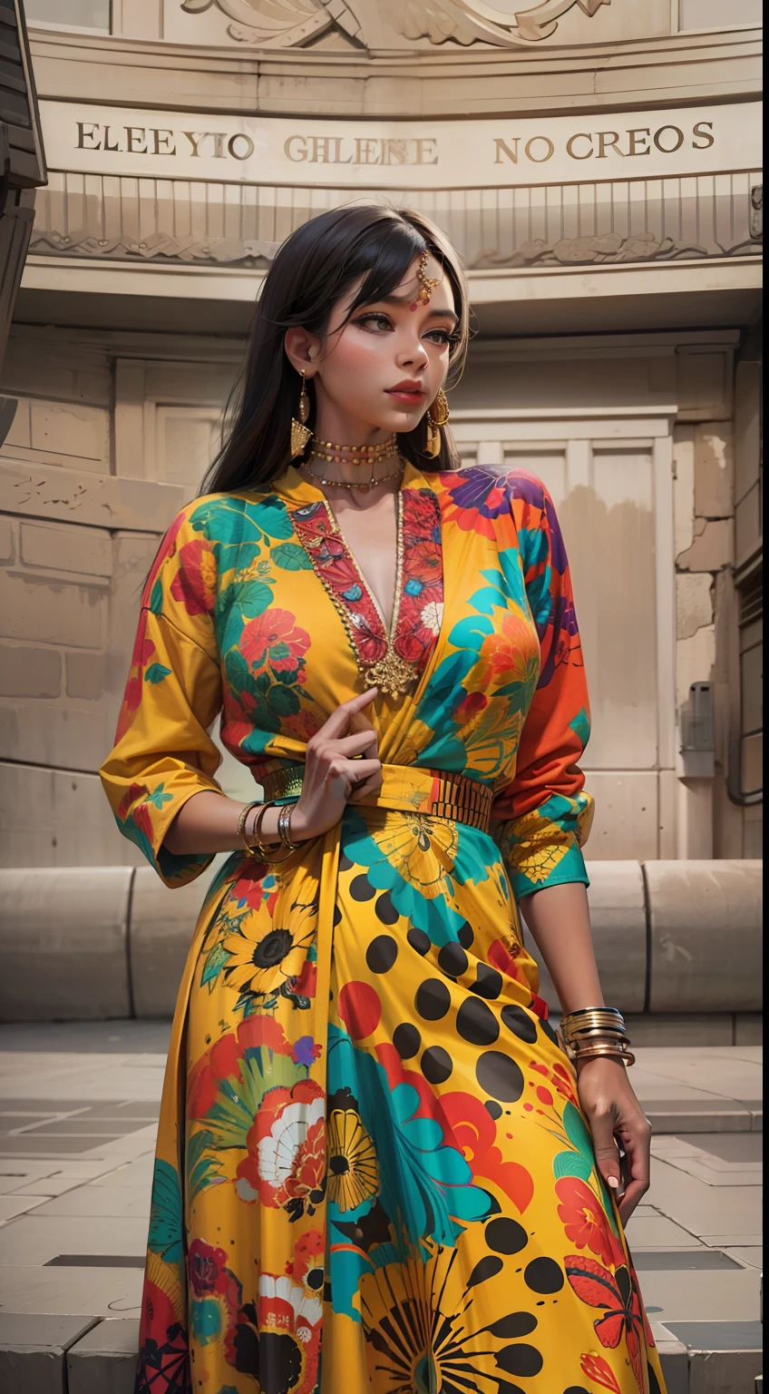 Beautiful woman in intricate Bold and Abstract Prints Outfit