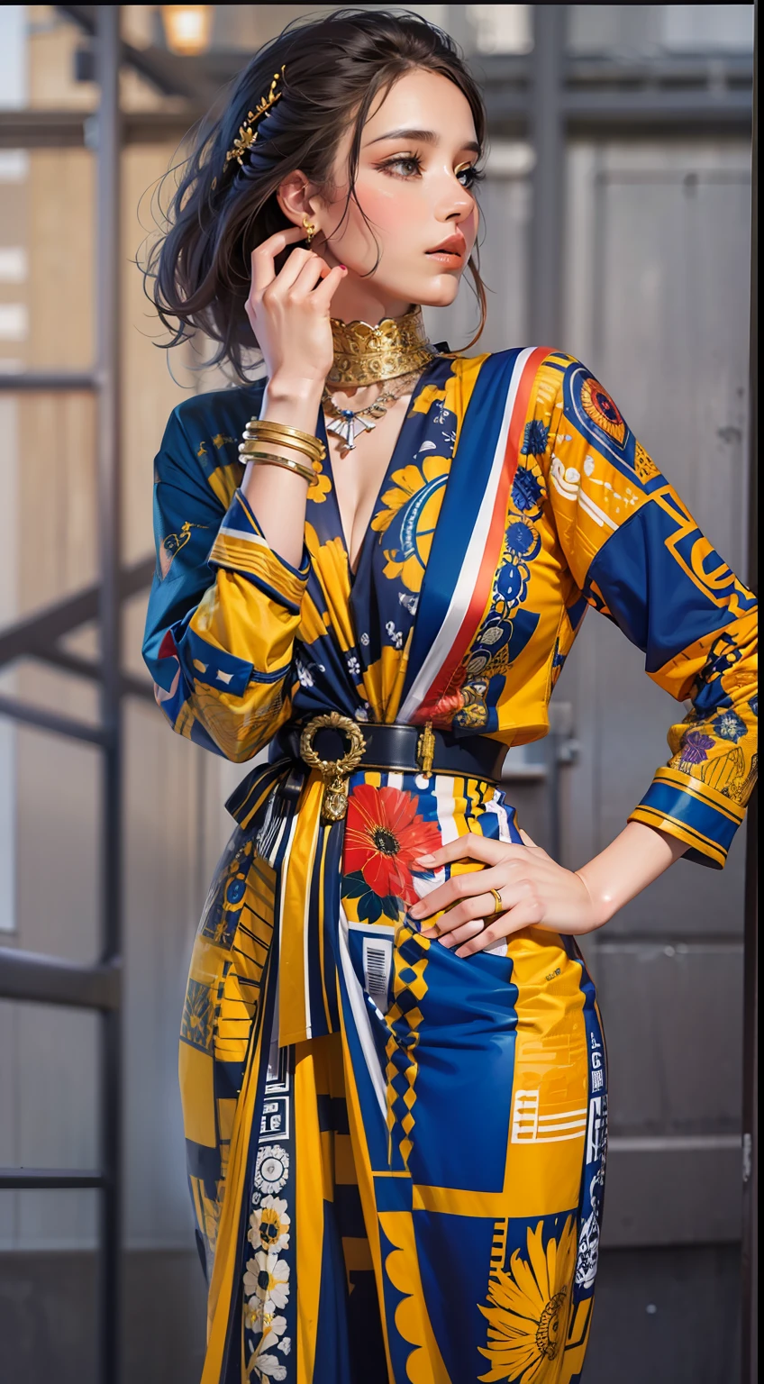Beautiful woman in intricate Bold and Abstract Prints Outfit