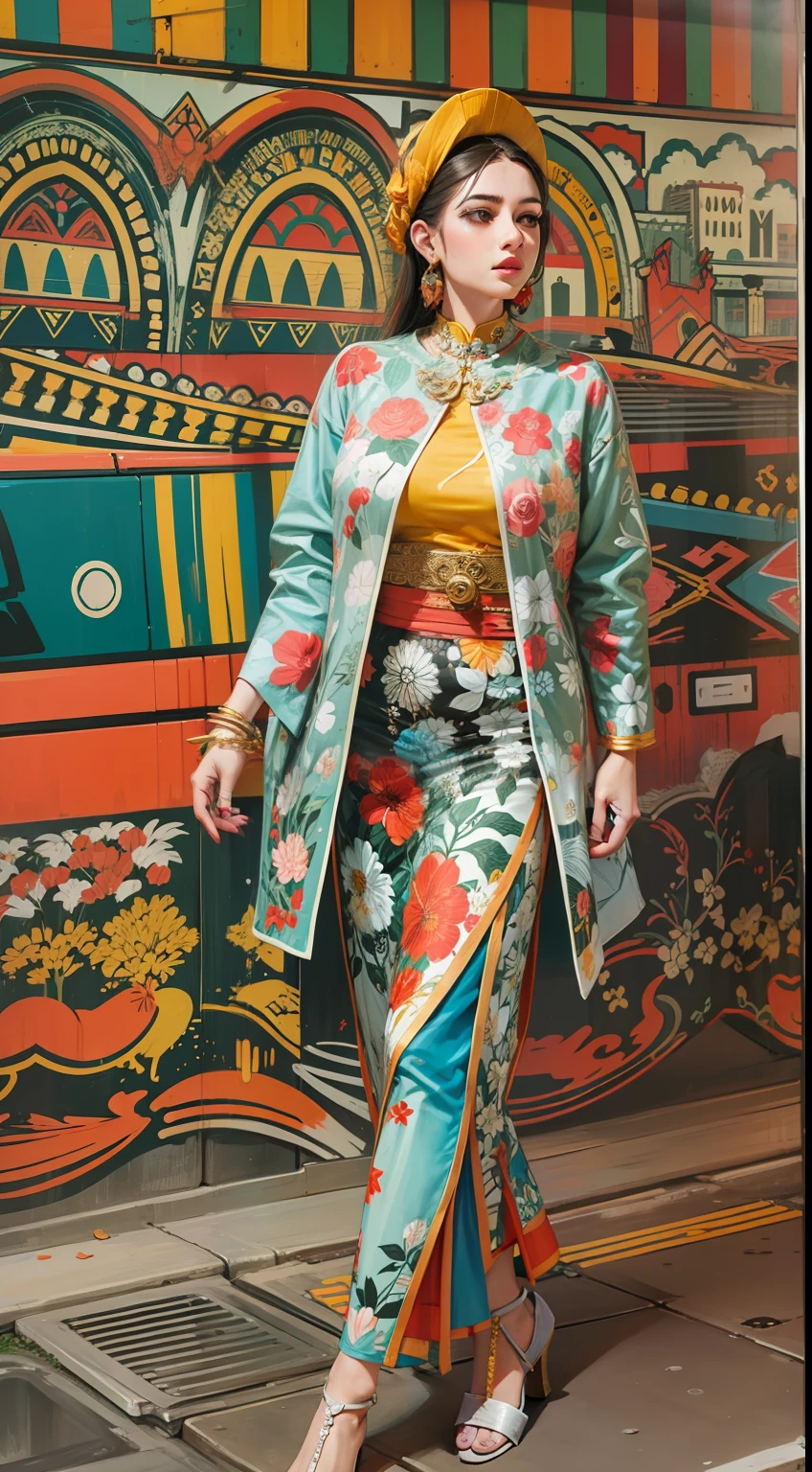 Beautiful woman in intricate Bold and Abstract Prints Outfit