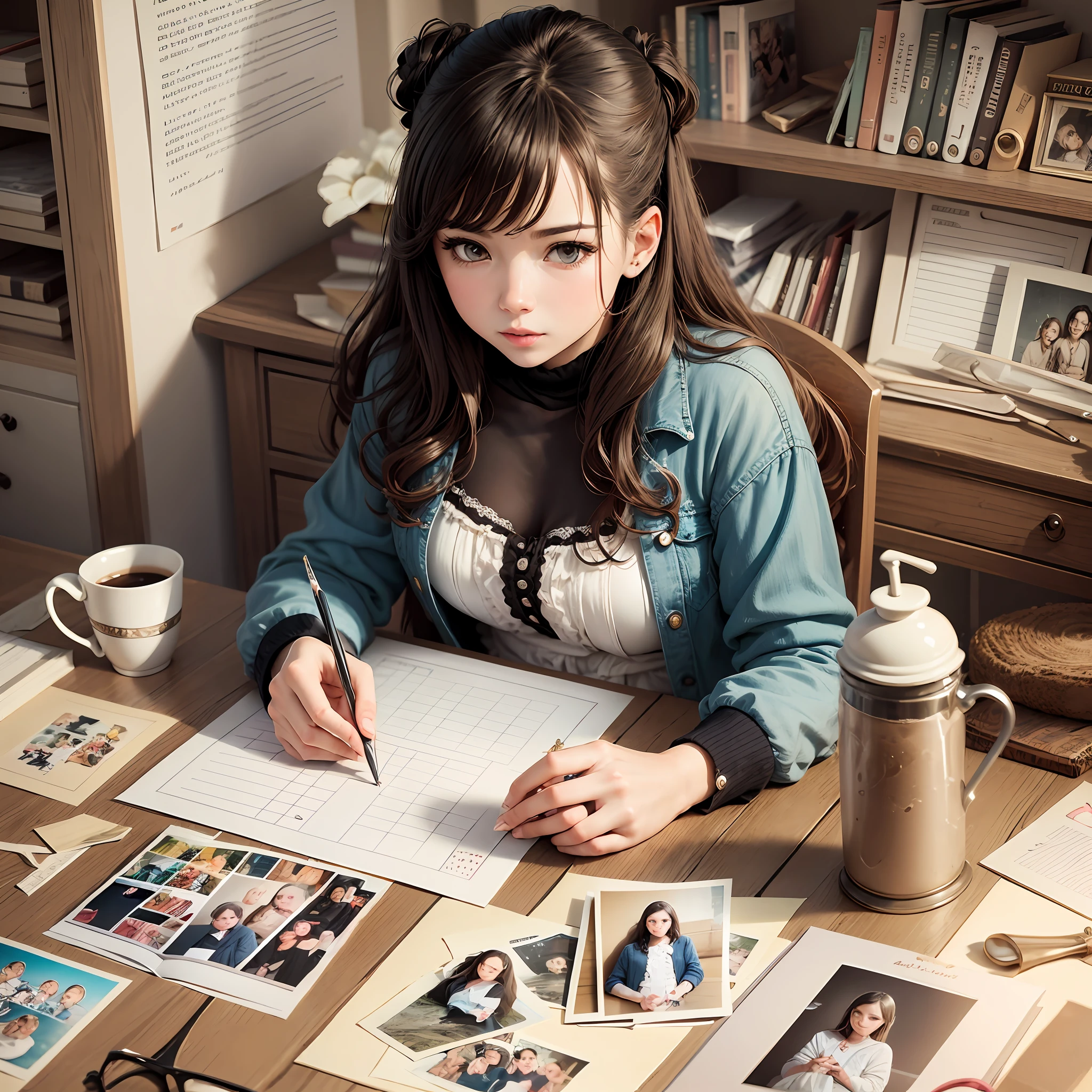 toung woman doing scrapbooking with family photos --auto --s2
