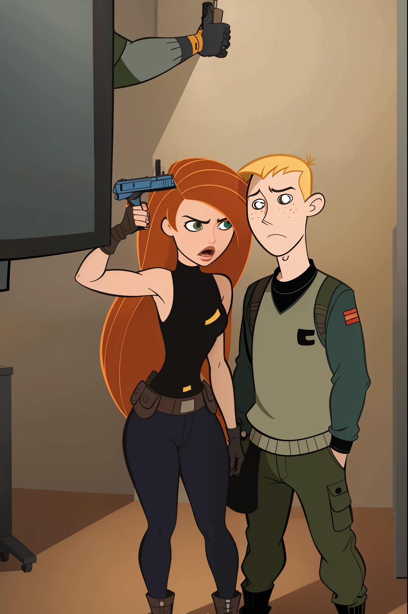 kim possible gun to head, handgun,