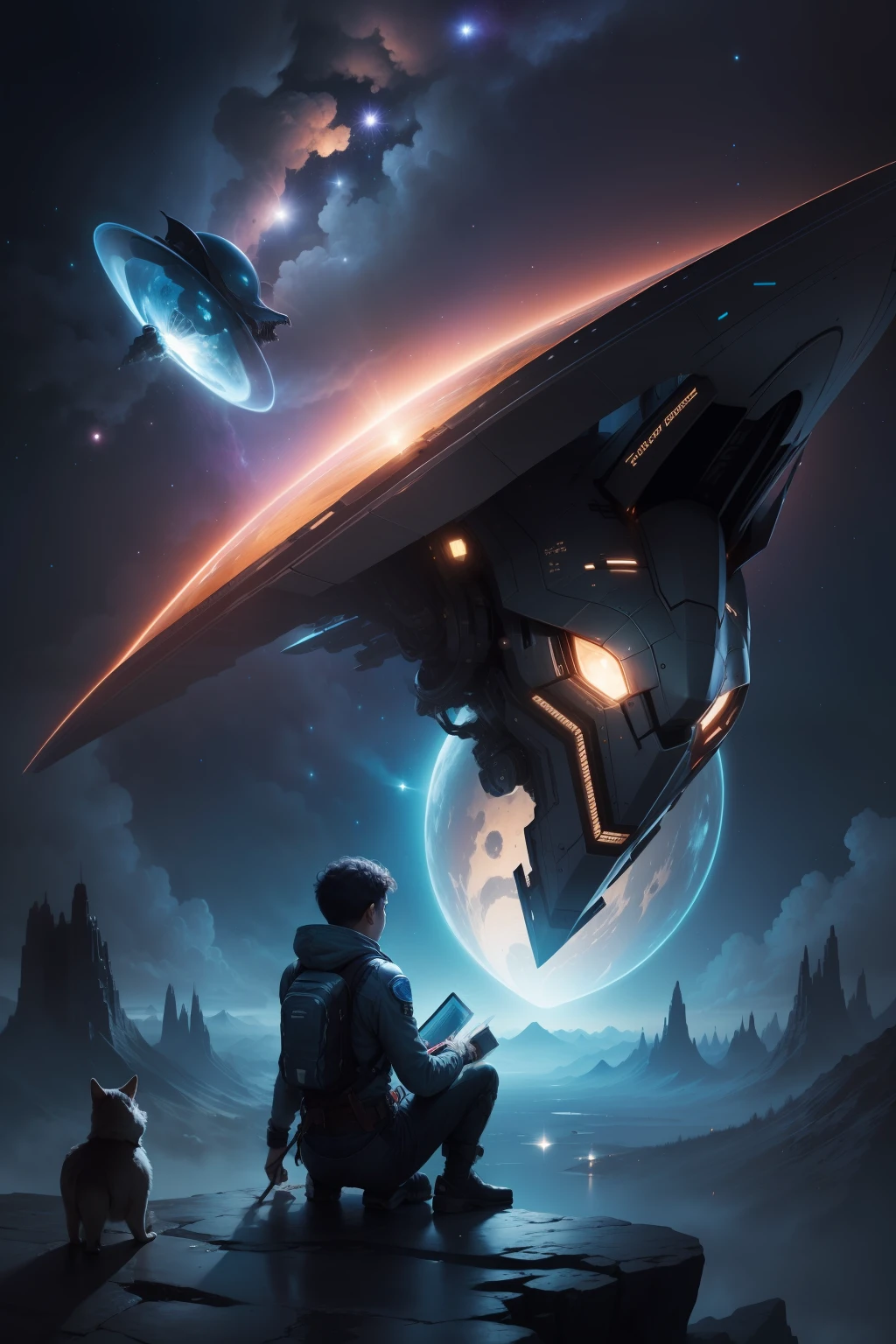 Depicting a cosmic adventure,There are spaceships、Alien creatures and mysterious galaxies
