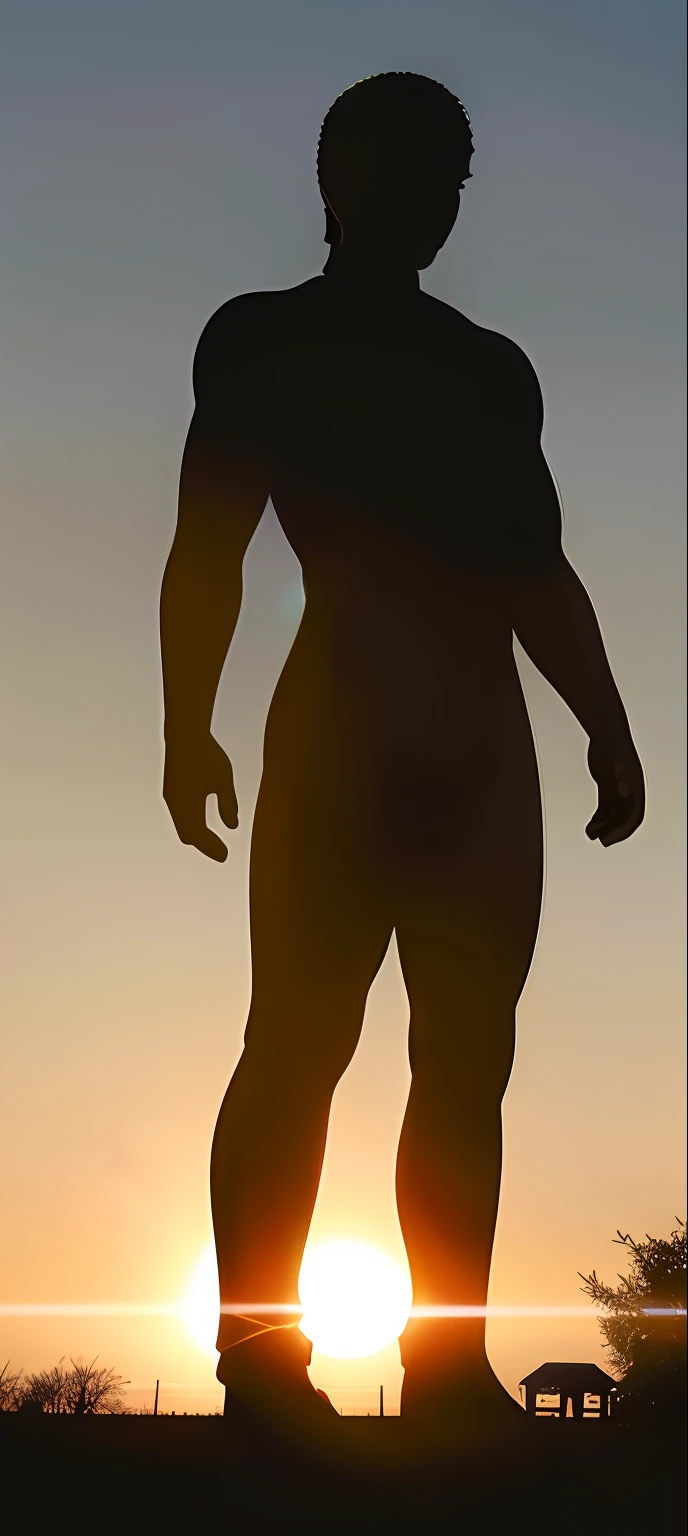 silhouette of a man standing next to a tree at sunset, silhouetted, silhouette over sunset, iron giant at sunset, silhouette of a man, silhouette of man, lone silhouette in the distance, in the sunset, silhouette :7, 'lone dark figure'!!, standing alone, at the sunset, human silhouette, silhoutte, silhouette, silhouette!!!, at sunrise