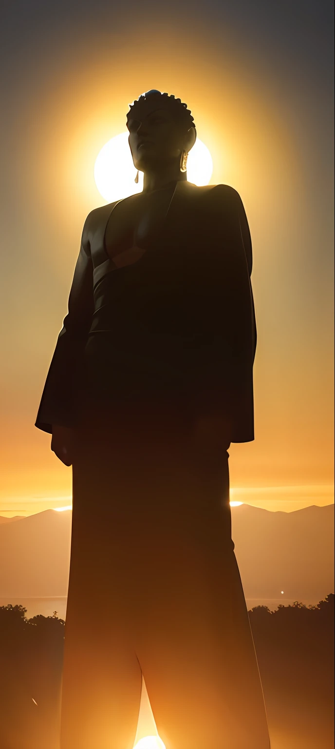 silhouette of a man standing next to a tree at sunset, silhouetted, silhouette over sunset, iron giant at sunset, silhouette of a man, silhouette of man, lone silhouette in the distance, in the sunset, silhouette :7, 'lone dark figure'!!, standing alone, at the sunset, human silhouette, silhoutte, silhouette, silhouette!!!, at sunrise