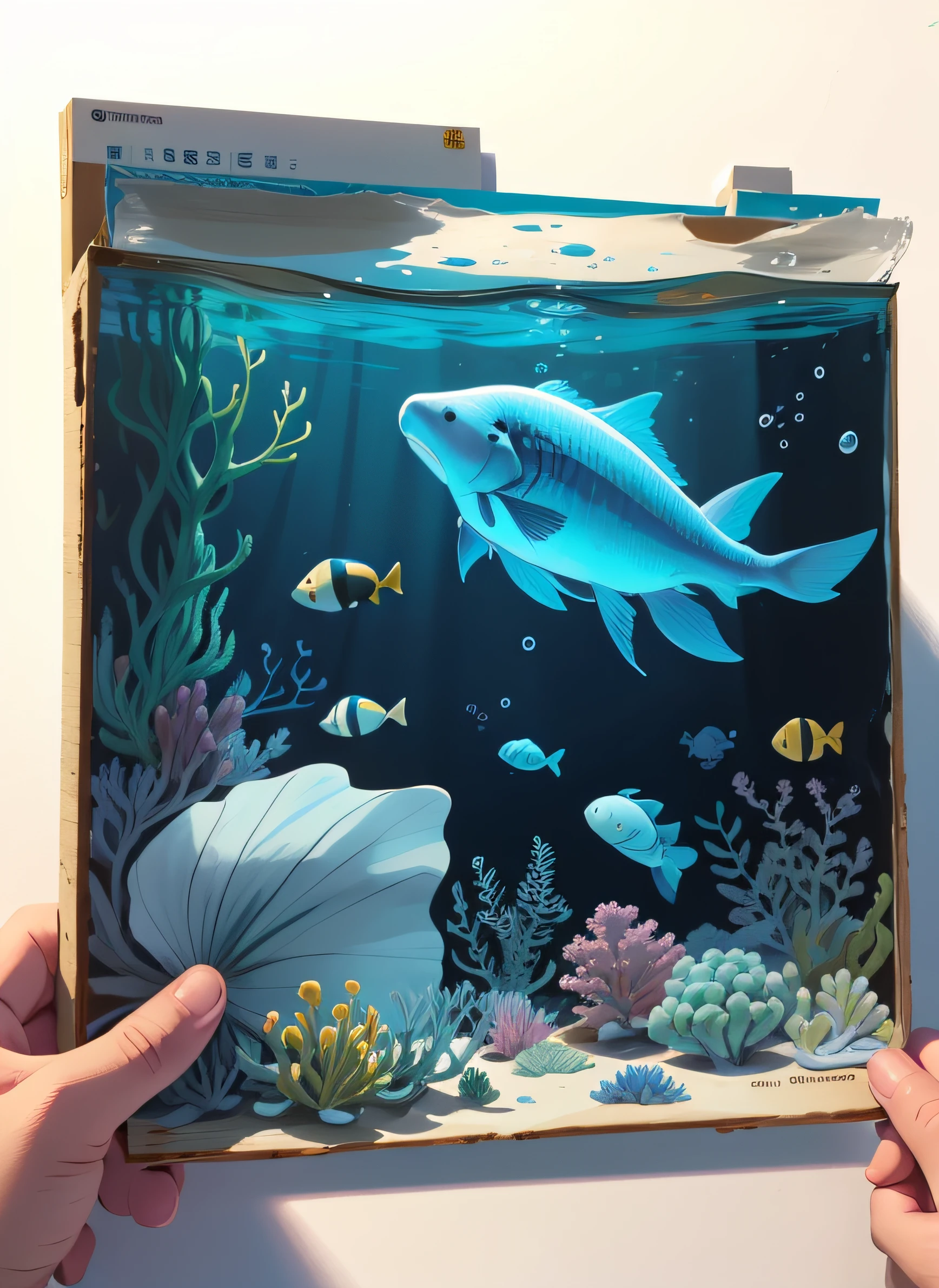 There is a simple illustration of children's marine painting theme,Lovely students immersed in the marine world。Students are surrounded by a wide variety of underwater plants and animals,Gorgeous underwater scenery。Presents marine flat painting themes in a simple children's drawing style,Simple picture,Minimalist marine style,Underwater world,Cute marine animals,Lovely marine plants,Lovely drawing style,Simple color fill,Color patch fill,Graphic painting,Little boy protagonist,Simple colors,no gradien,monotone