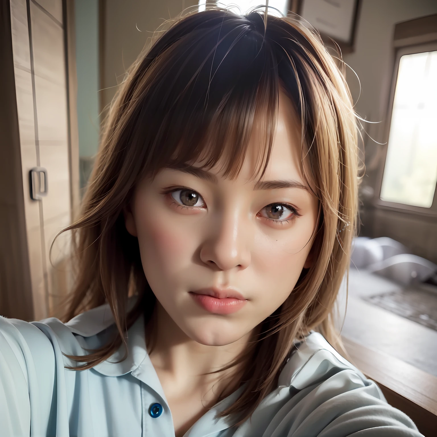 8K, Best Quality, Masterpiece, Ultra High Resolution, (Realism: 1.4), Original Photo, (Realistic Skin Texture: 1.3), (Film Grain: 1.3), (Selfie Angle)