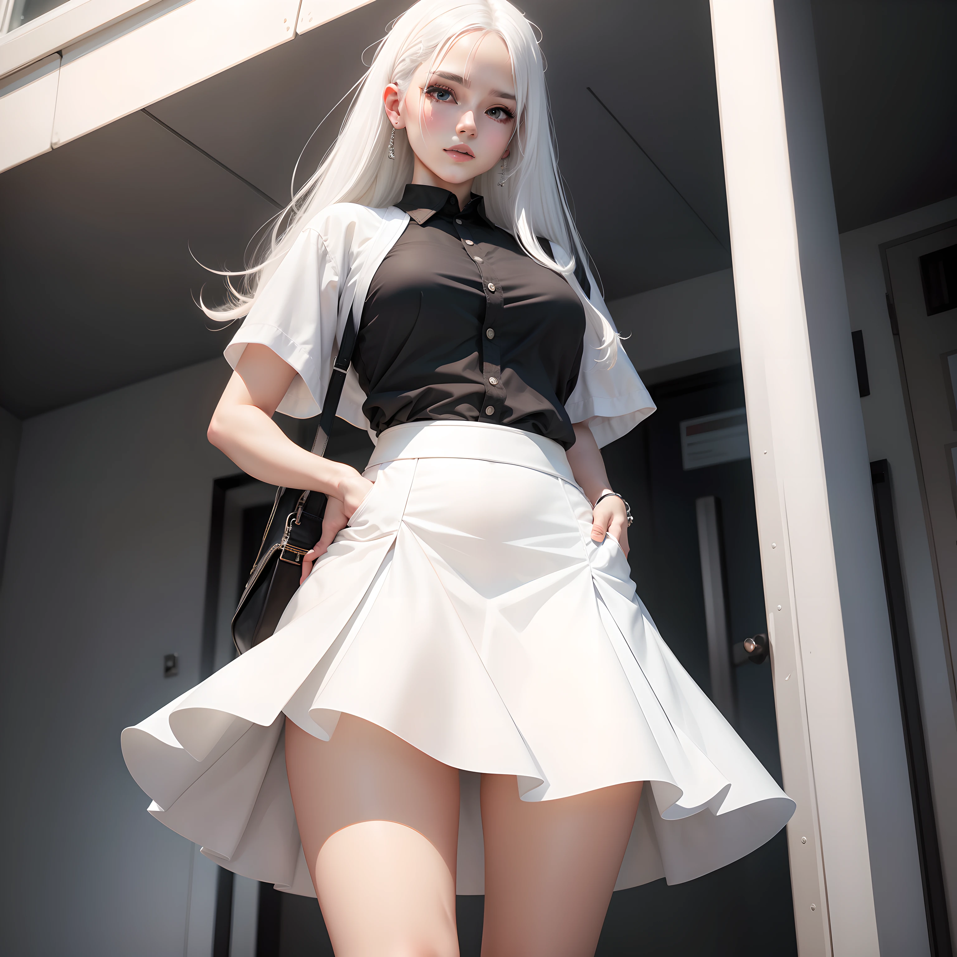 White hair beauty wearing skirt