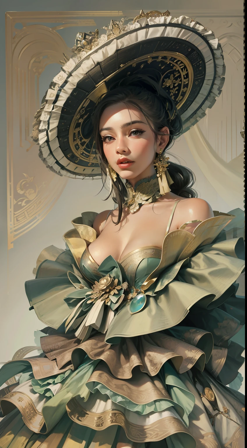 Beautiful woman in intricate Bold and Ruffled Outfit