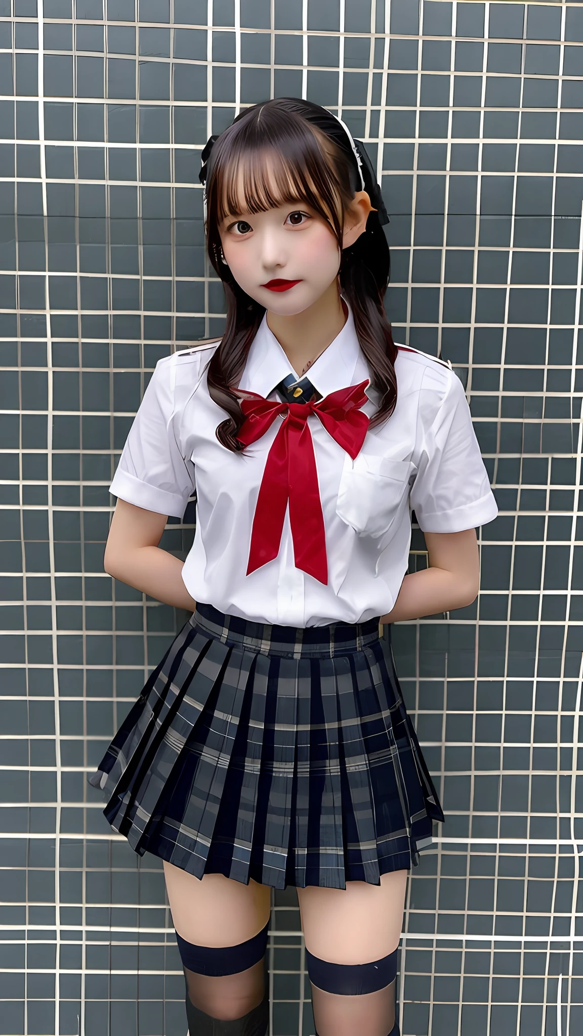 Red Ribbon Mini Skirt School Uniform 18year old hi-school girl