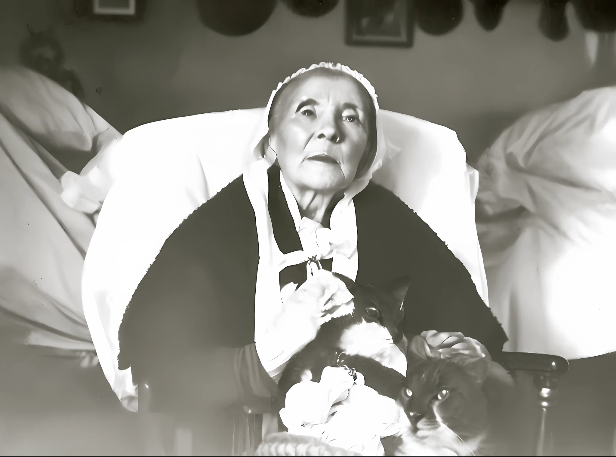 There is a woman sitting in a chair with a cat, Marie Julie Jahenny falecvida fotografia rara, Directed by: Amalia Lindegren, Lola Dupre