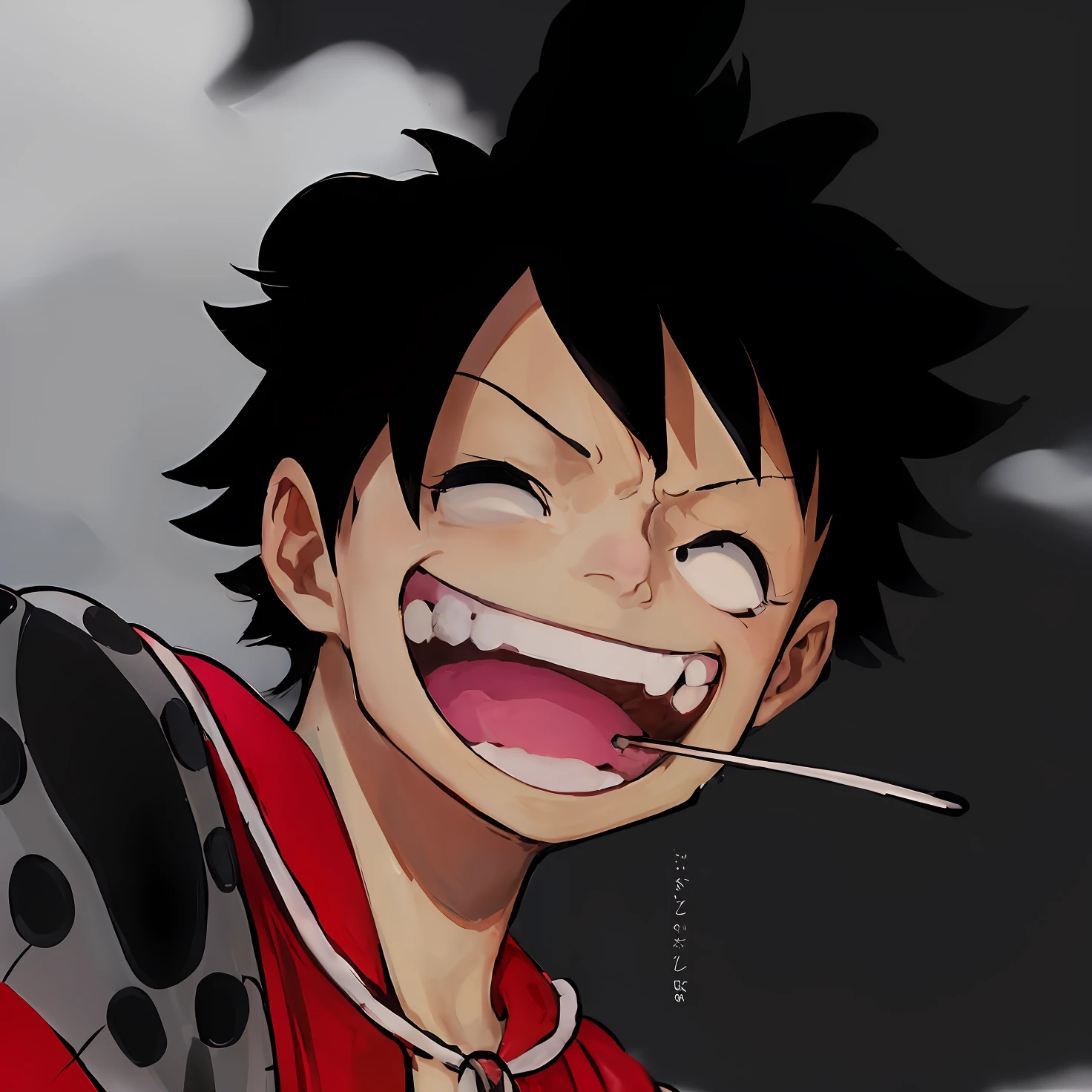 personagem de anime com uma escova de dentes na boca e um cigarro na boca, Luffy, Macaco D Luffy, Macaco D. Luffy, Luffy (one piece, from one piece, inspirado em Eiichiro Oda, Luffy de One Piece, portrait of luffy from one piece, sorrindo lascivamente, smiling maniacally, he's smiling, Estilo Eiichiro Oda